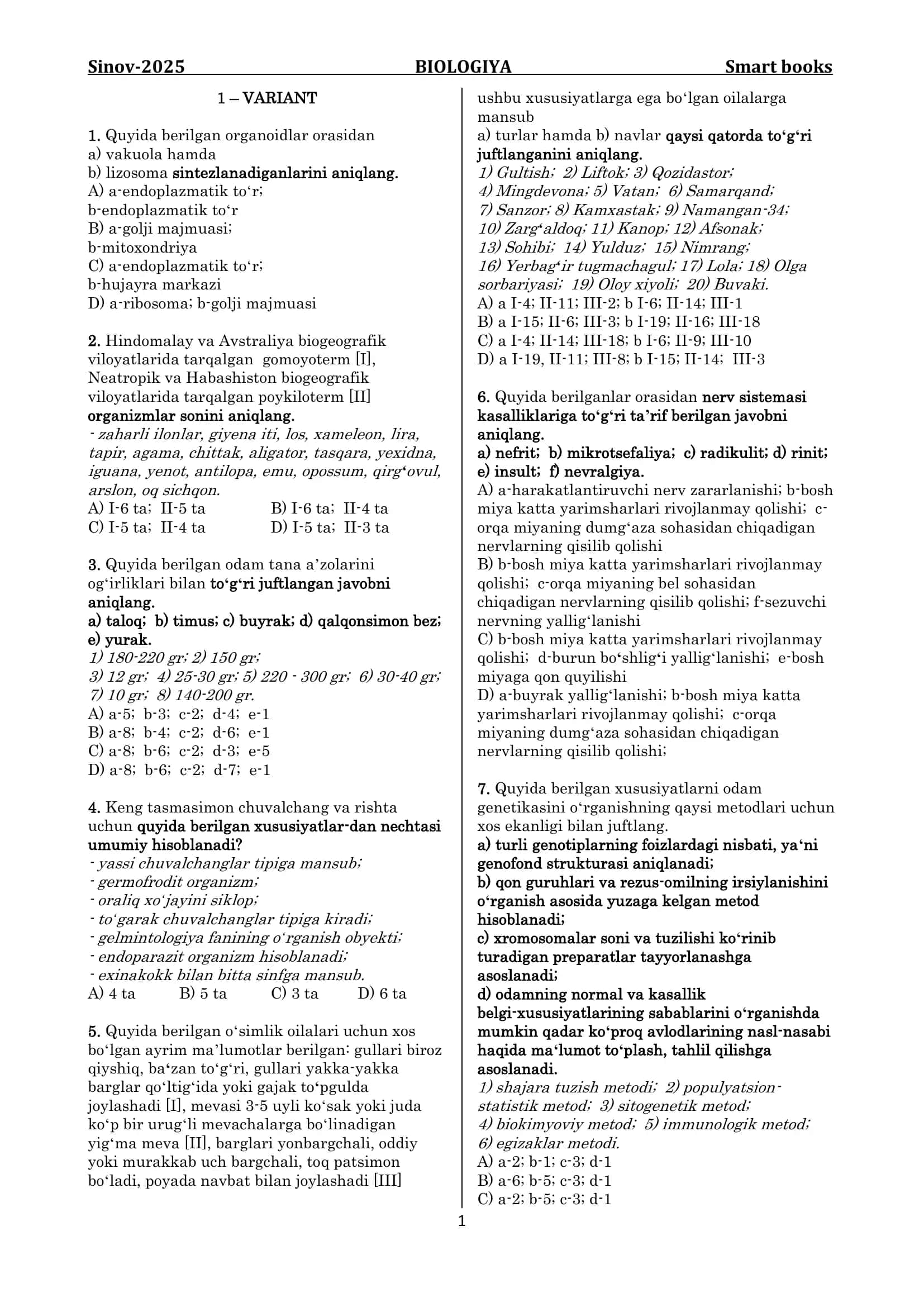 BIOLOGIYA Smart books 1