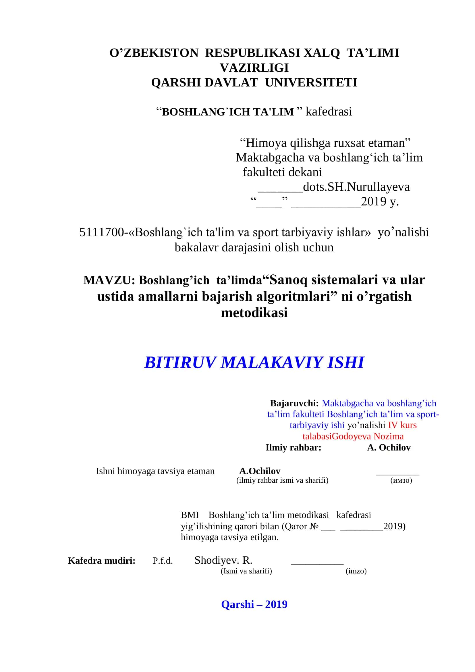 Mavzu: Boshlang’ich ta’limda“Sanoq sistemalari va ular ustida amallarni bajarish algoritmlari” ni o’rgatish metodikasi 1
