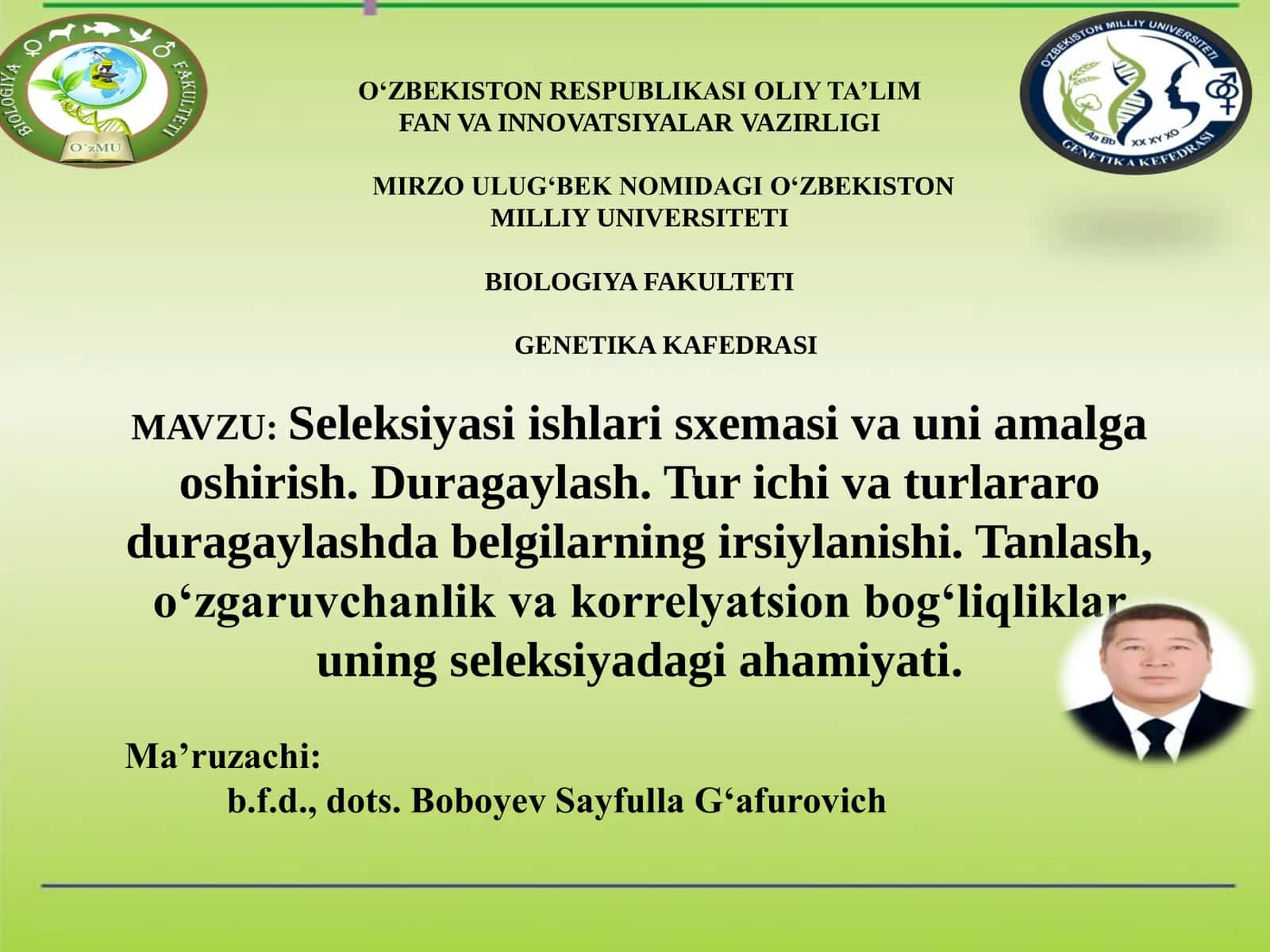 Seleksiyasi ishlari sxemasi va uni amalga oshirish. Duragaylash. Tur ichi va turlararo duragaylashda belgilarning irsiylanishi. Tanlash, o‘zgaruvchanlik va korrelyatsion bog‘liqliklar uning seleksiyadagi ahamiyati 1