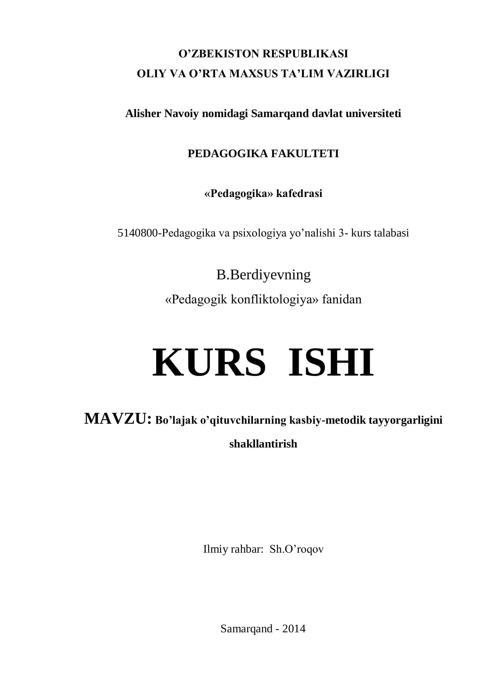 Bo’lajak o’qituvchilarning kasbiy-metodik tayyorgarligini 1