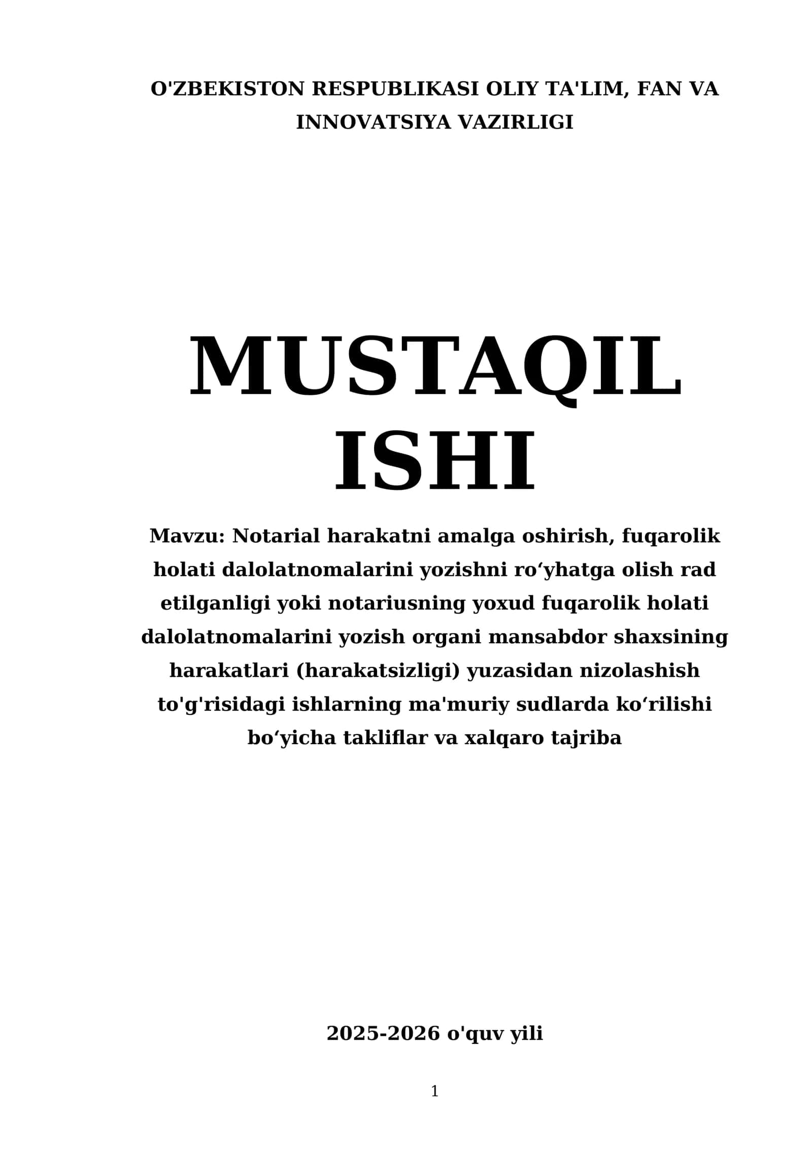 Notarial harakatlar va fuqarolik holati dalolatnomalarini yozish 1
