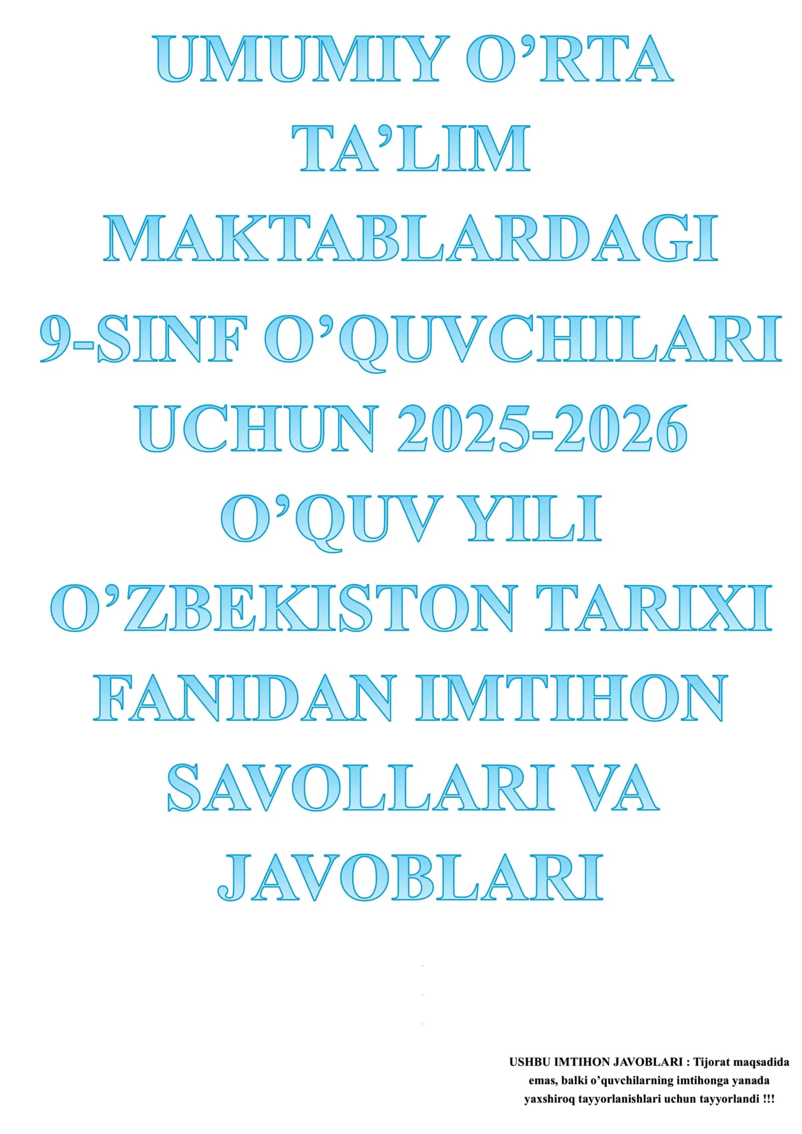 FANIDAN IMTIHON SAVOLLARI VA USHBU IMTIHON JAVOBLARI 1