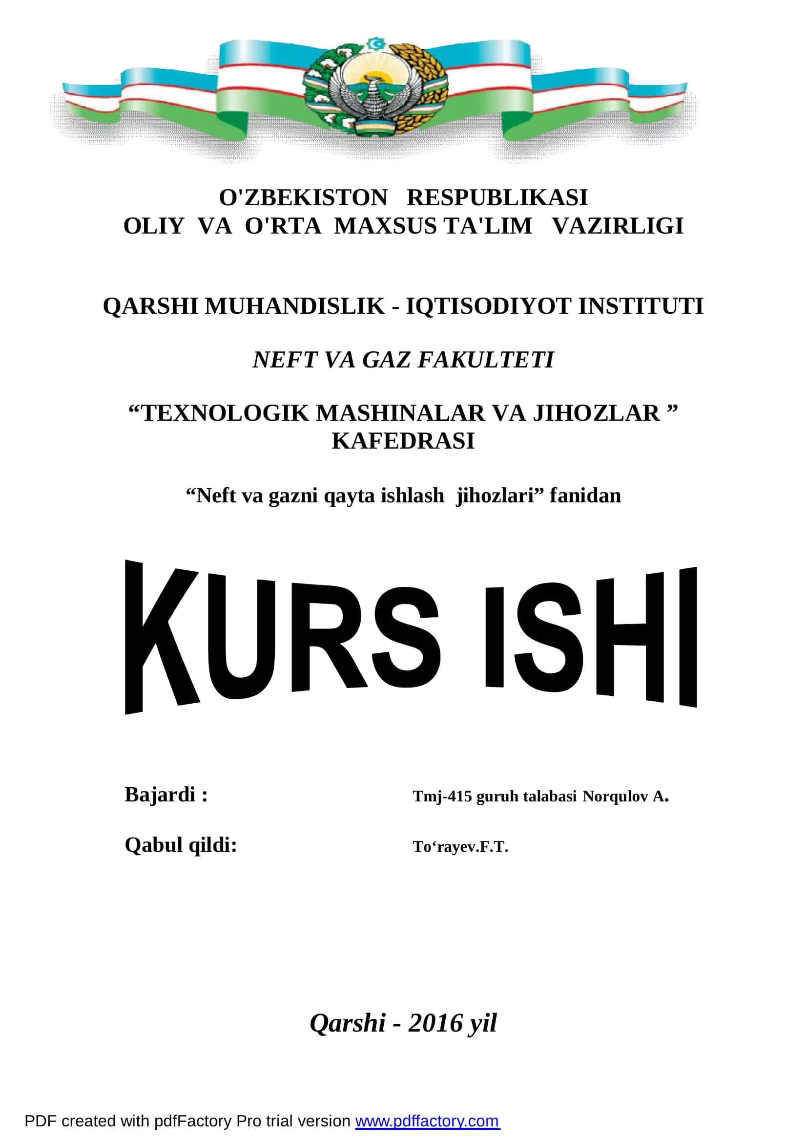 Neft va gazni qayta ishlash jixozlari 1