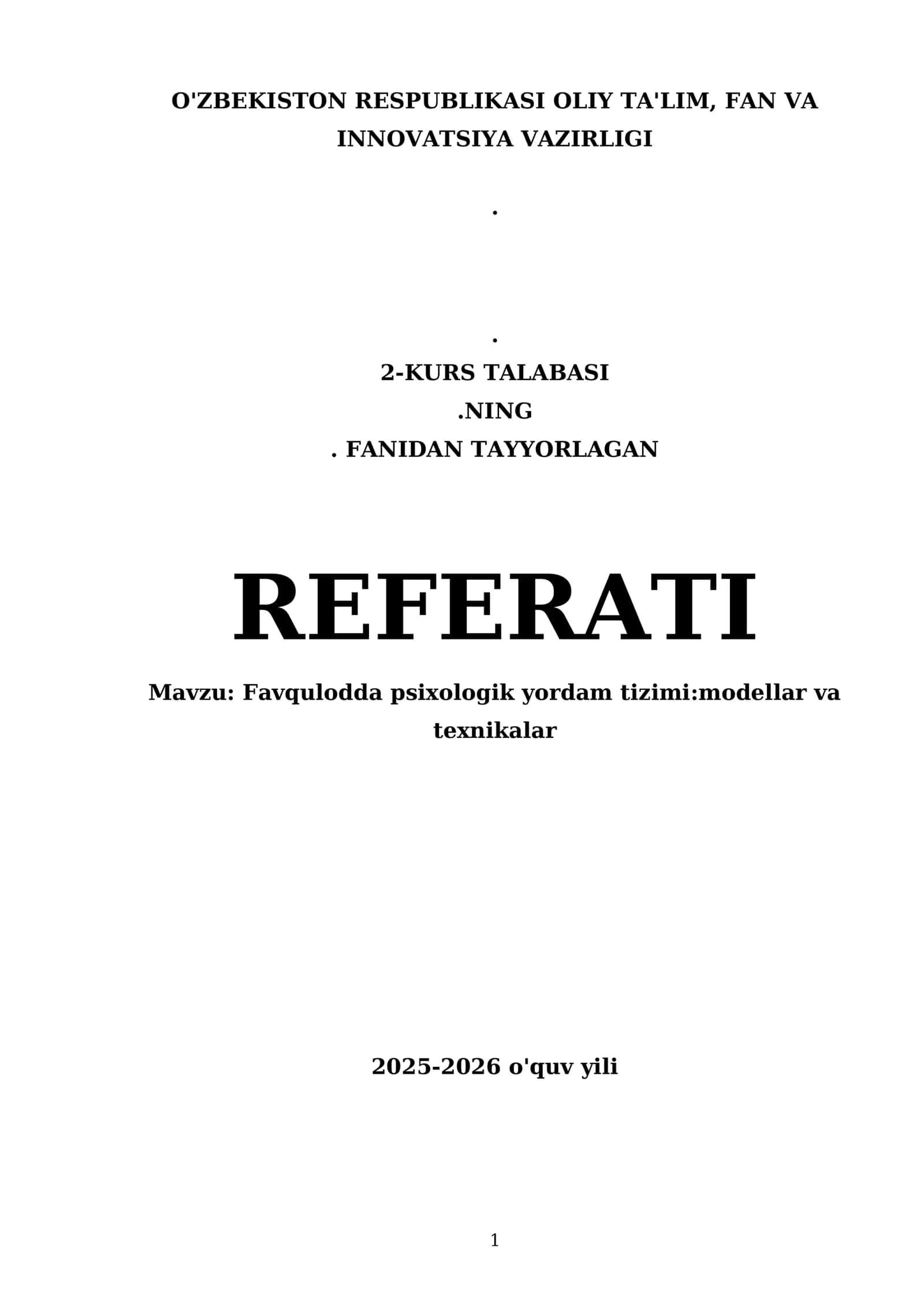 Favqulodda psixologik yordam tizimi:modellar va texnikalar 1
