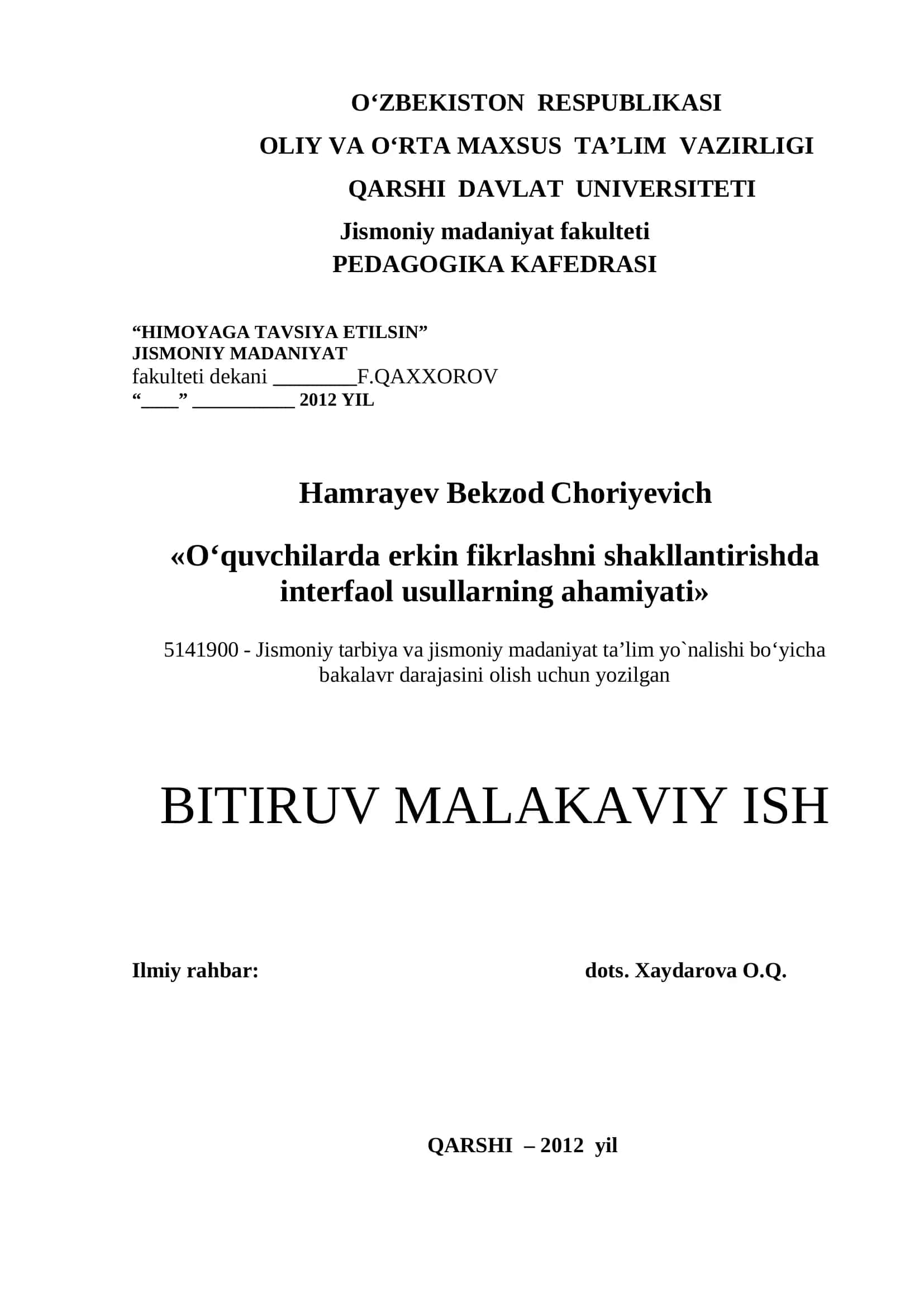 O‘quvchilarda erkin fikrlashni shakllantirishda interfaol usullarning ahamiyati 1
