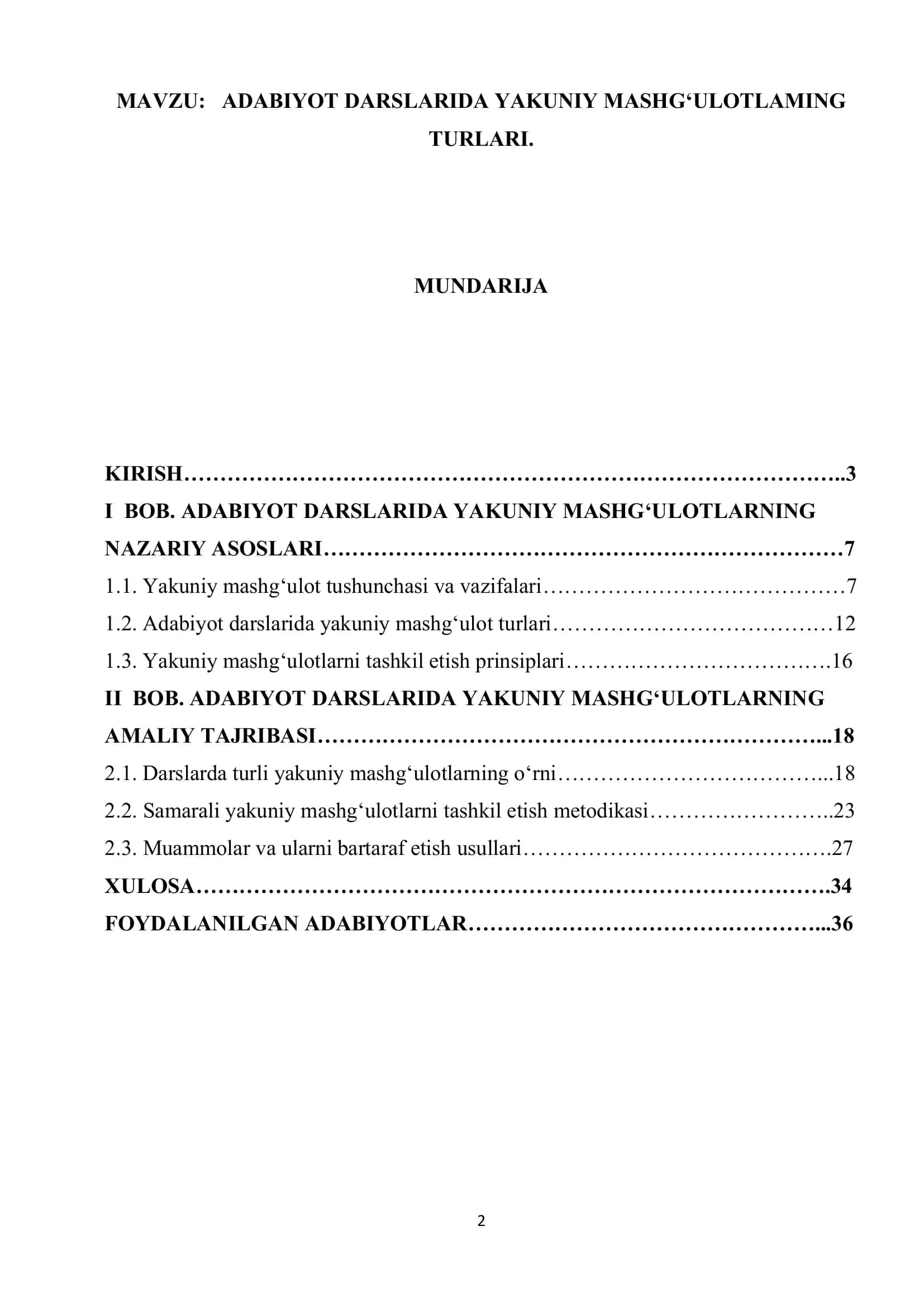 ADABIYOT DARSLARIDA YAKUNIY MASHG‘ULOTLAMING 1