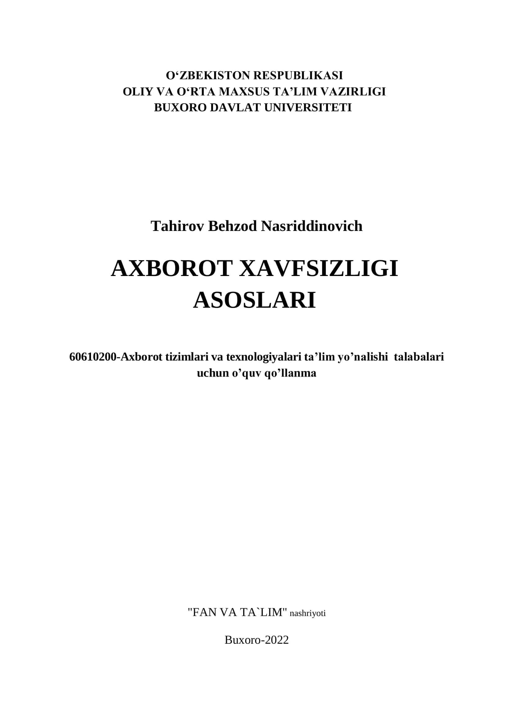 Axborot xavfsizligi asoslari 1