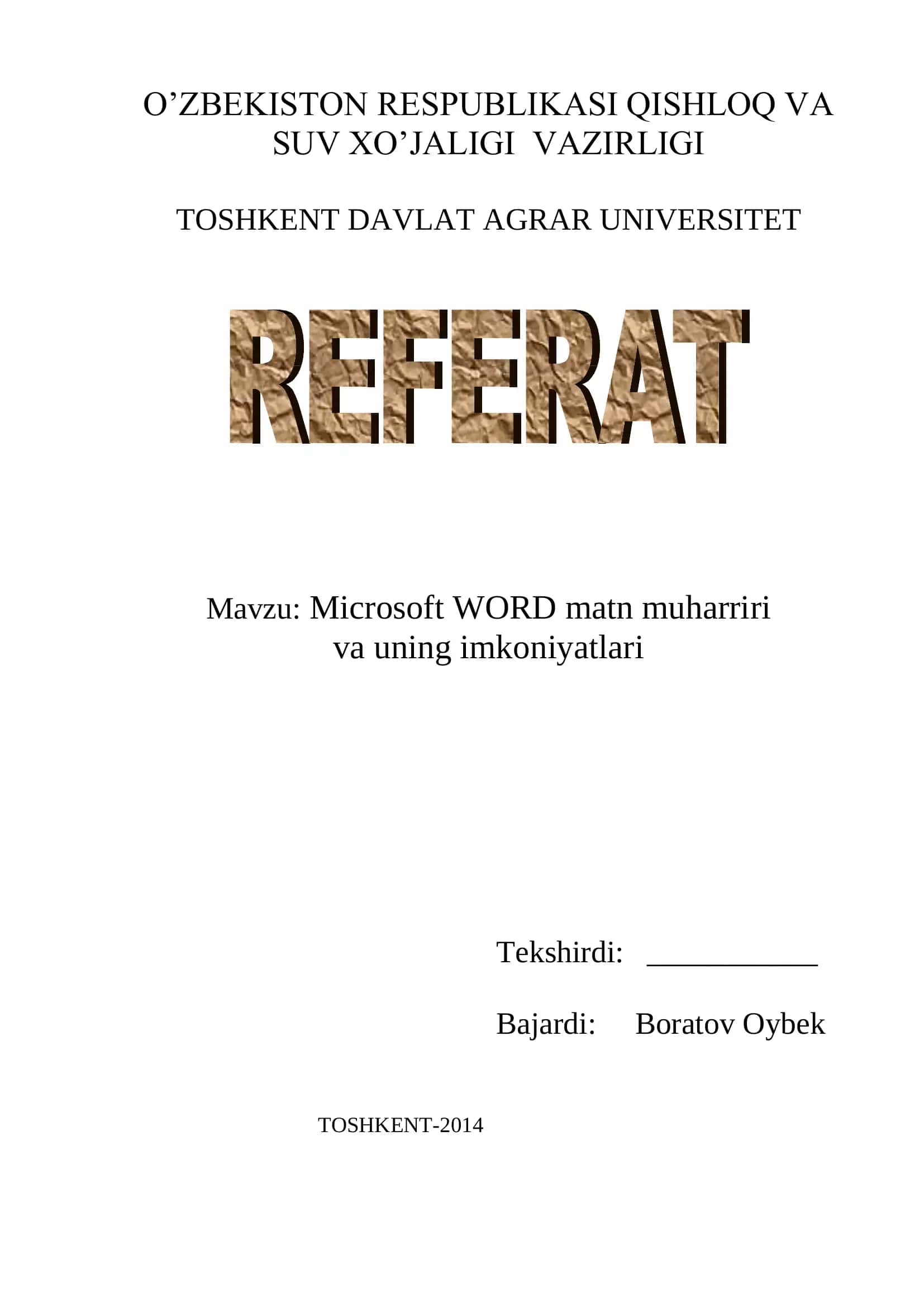 Microsoft WORD matn muharriri va uning imkoniyatlari 1