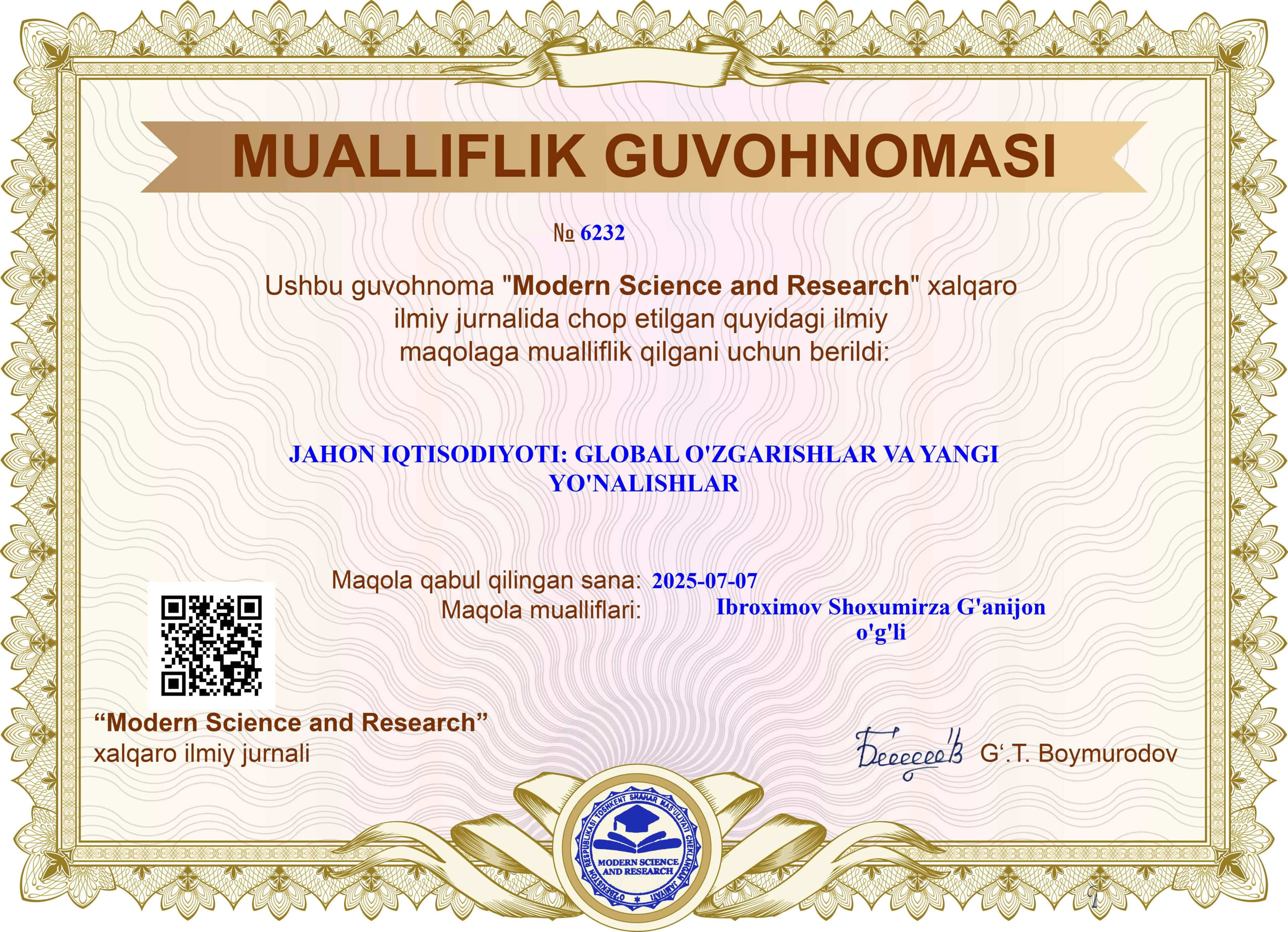 MUALLIFLIK GUVOHNOMASI 1