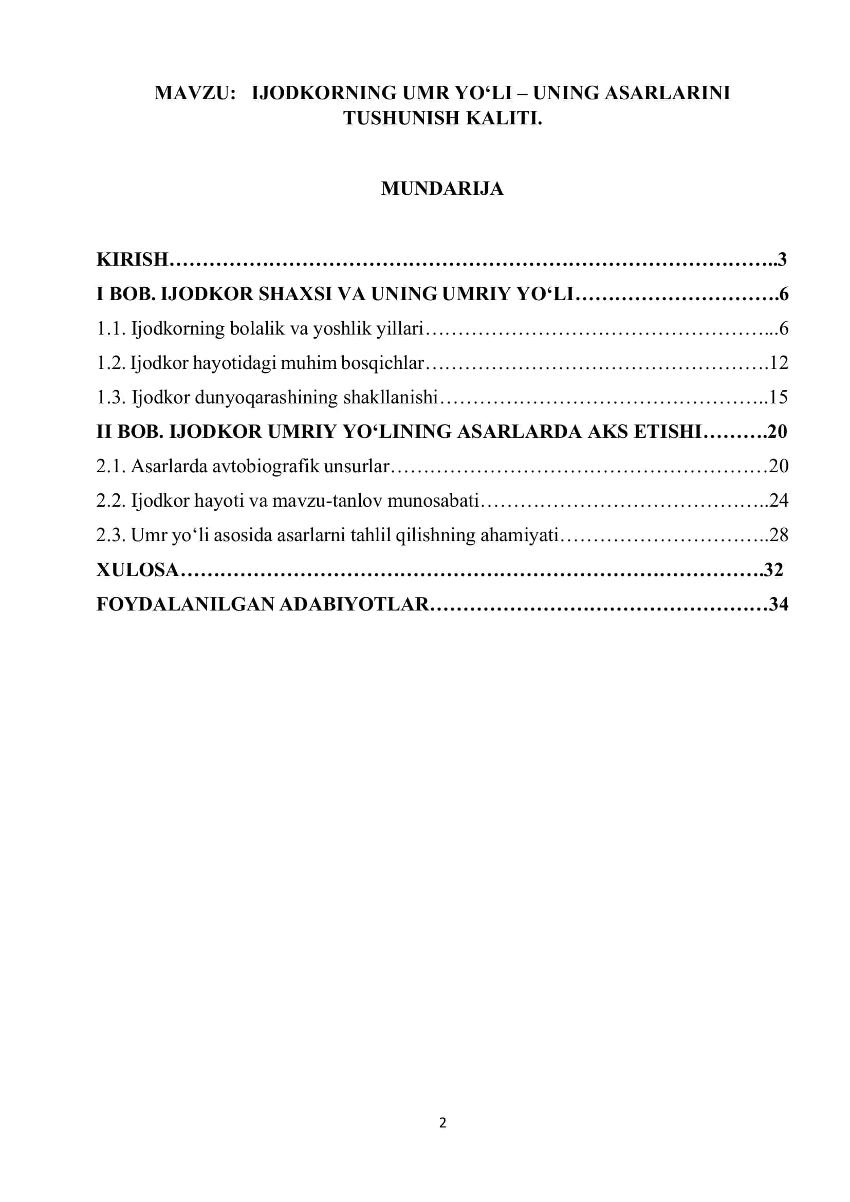 IJODKORNING UMR YO‘LI – UNING ASARLARINI 1