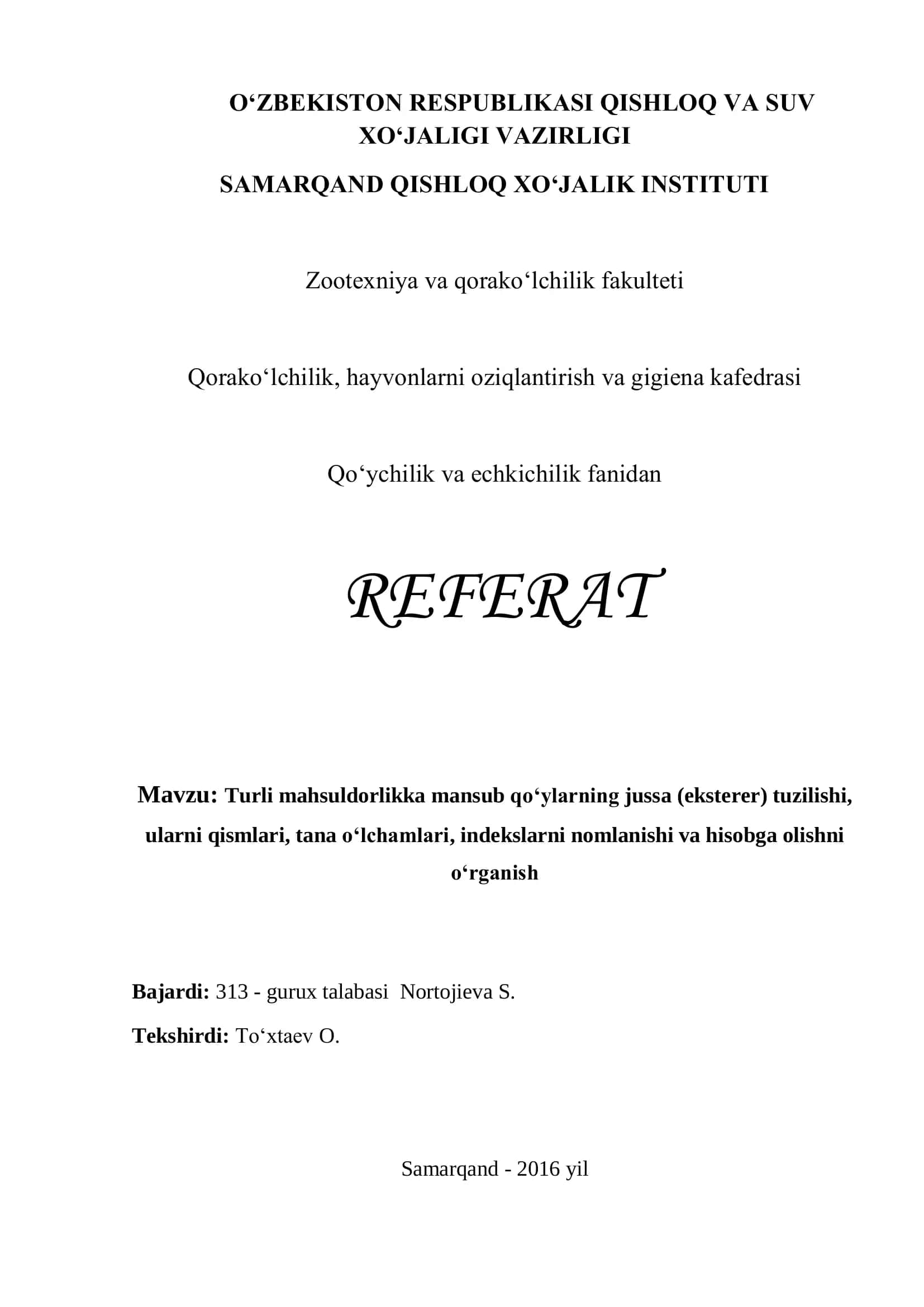 Turli mahsuldorlikka mansub qo‘ylarning jussa (eksterer) tuzilishi 1
