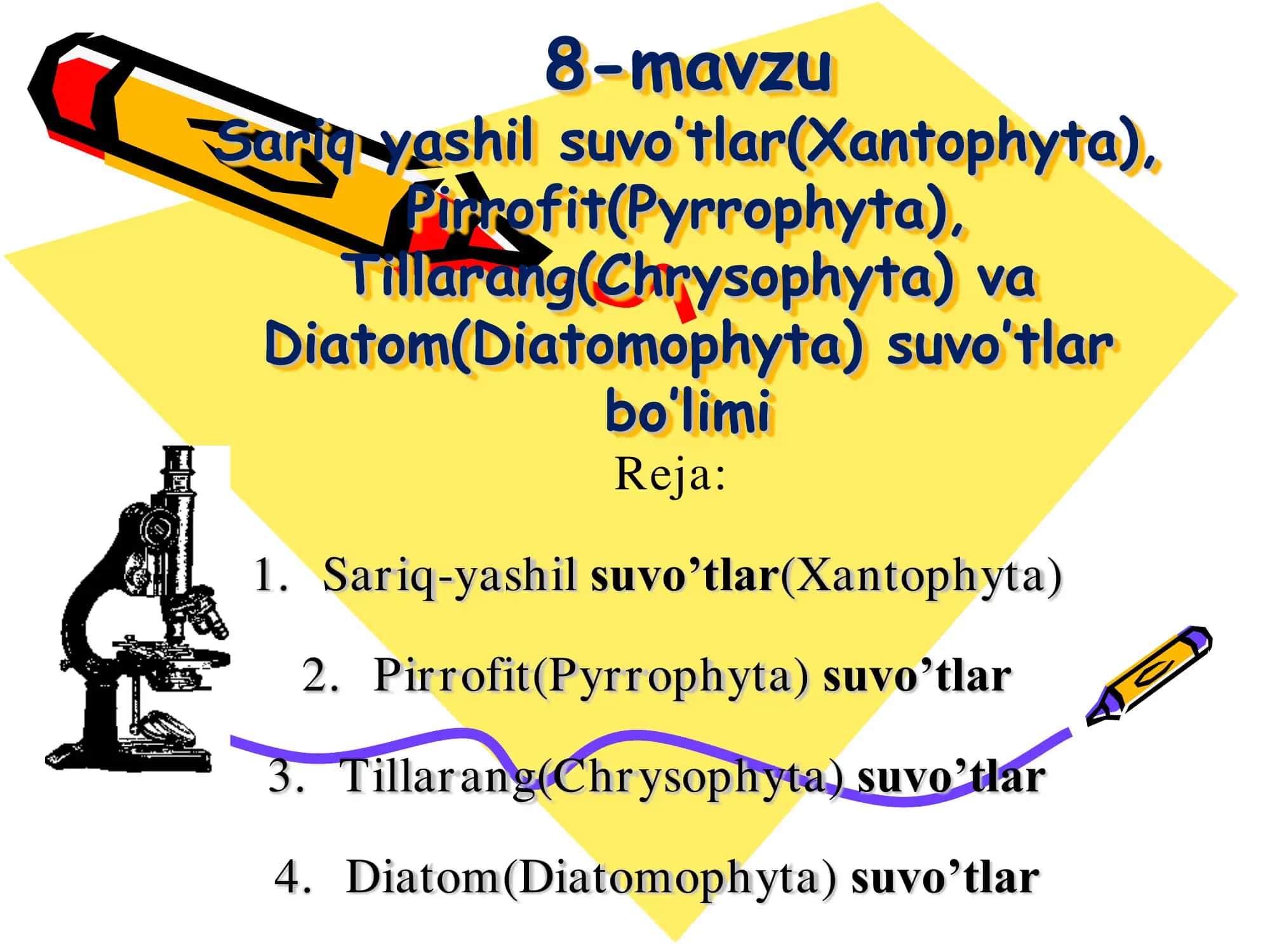 Sariq-yashil, pirrofit, diatom va oltin-tusli suvo'tlar bo'limi 1