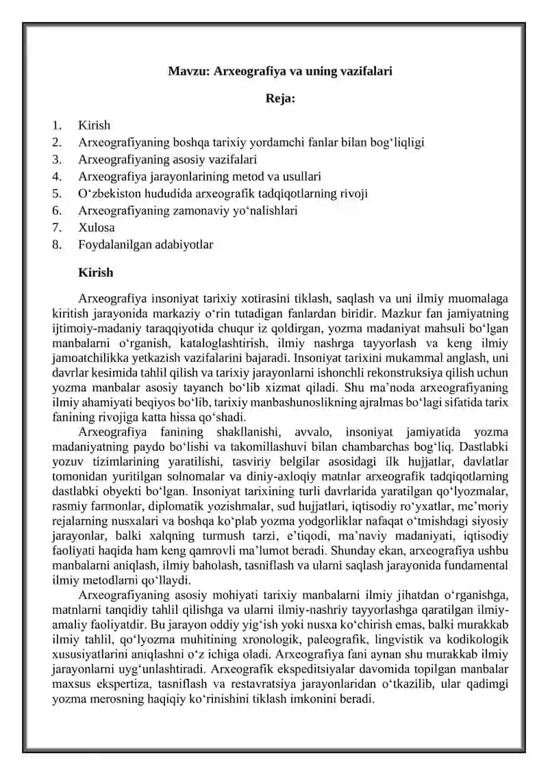 Arxeografiya va uning vazifalari