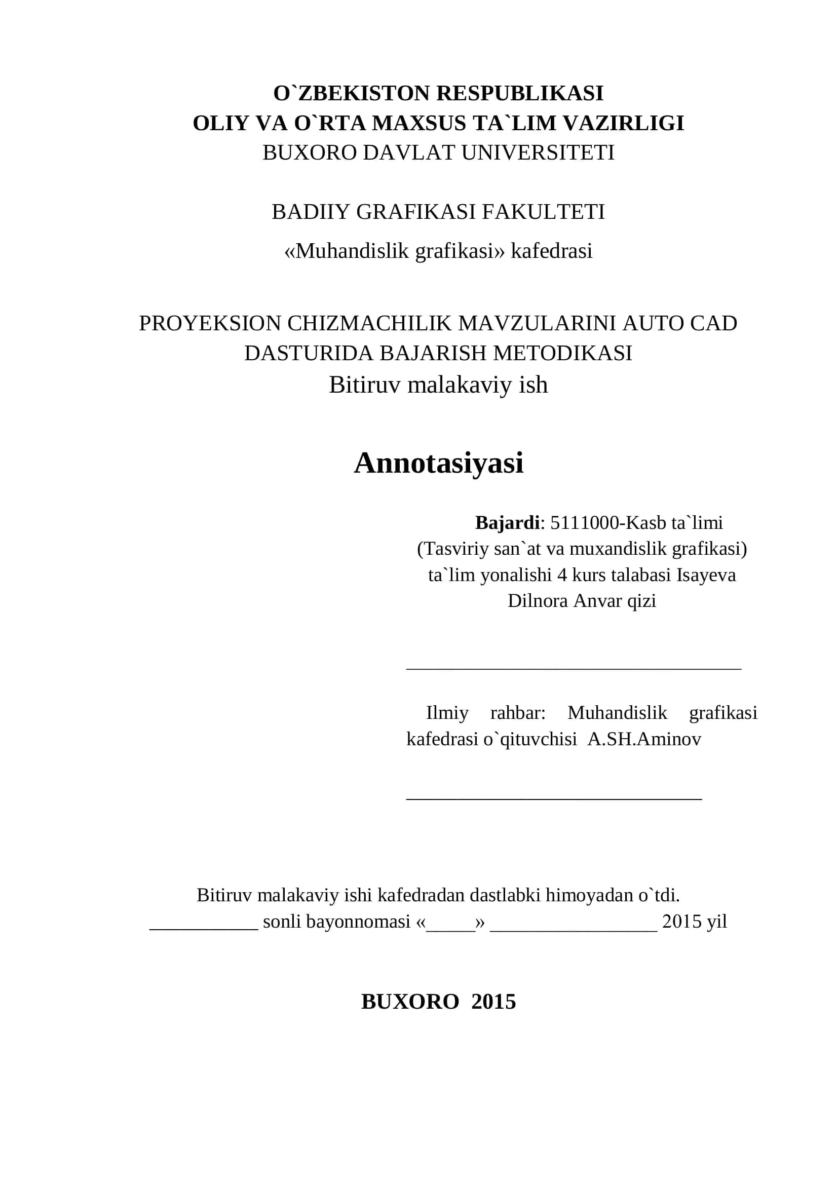 PROYEKSION CHIZMACHILIK MAVZULARINI AUTO CAD DASTURIDA BAJARISH METODIKASI 1