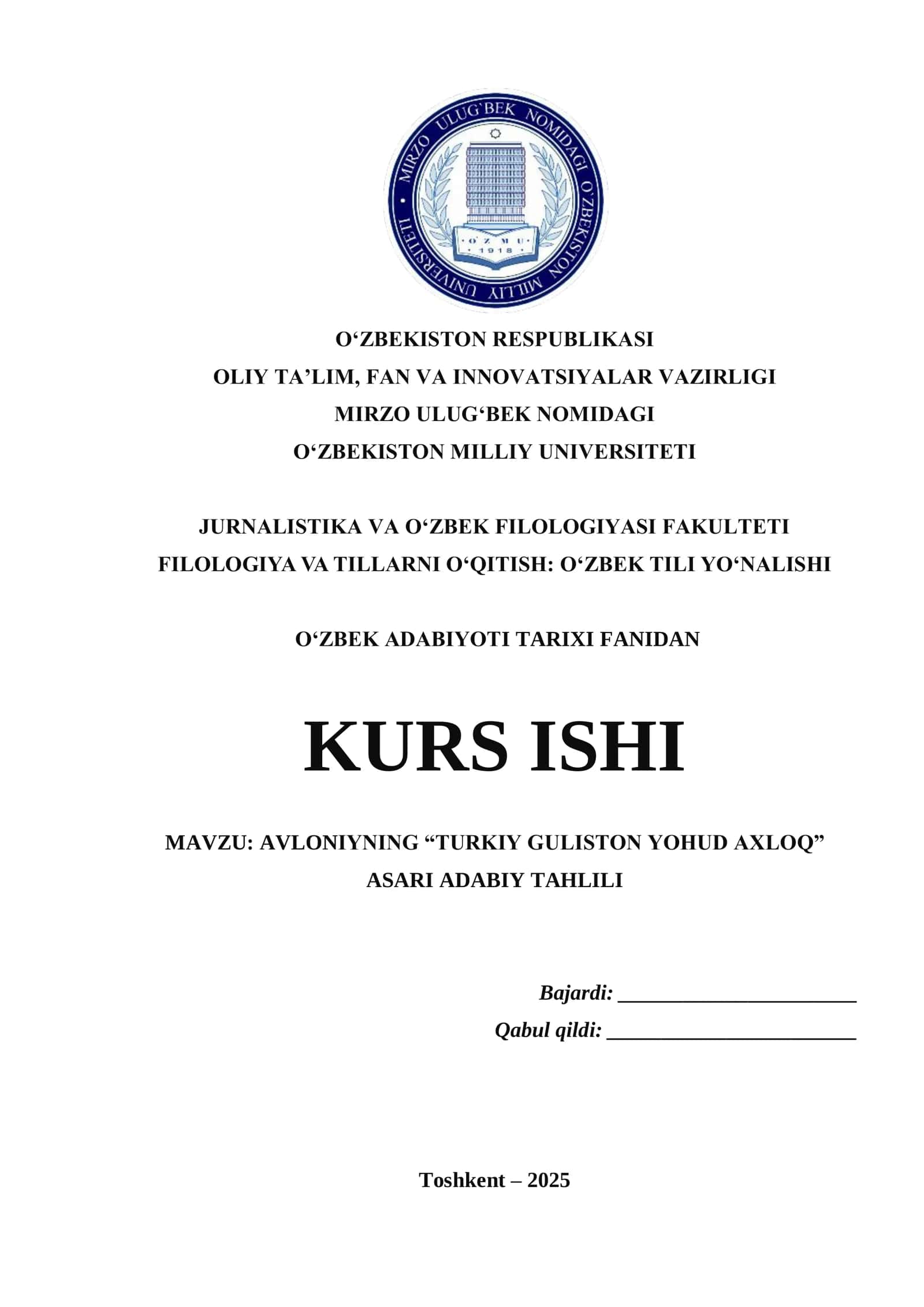 AVLONIYNING “TURKIY GULISTON YOHUD AXLOQ” ASARI ADABIY TAHLILI 1