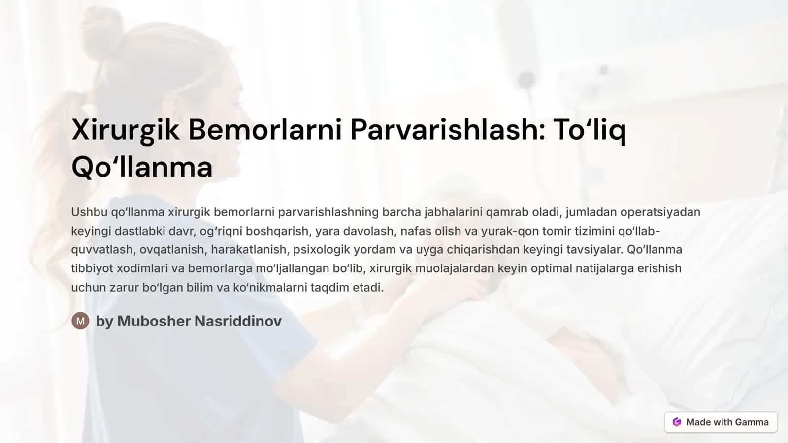 Xirurgik Bemorlarni Parvarishlash: To8liq 1