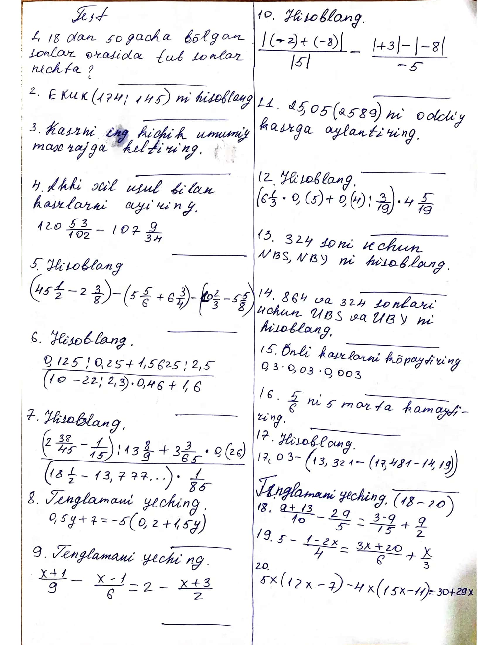 matematika test 1
