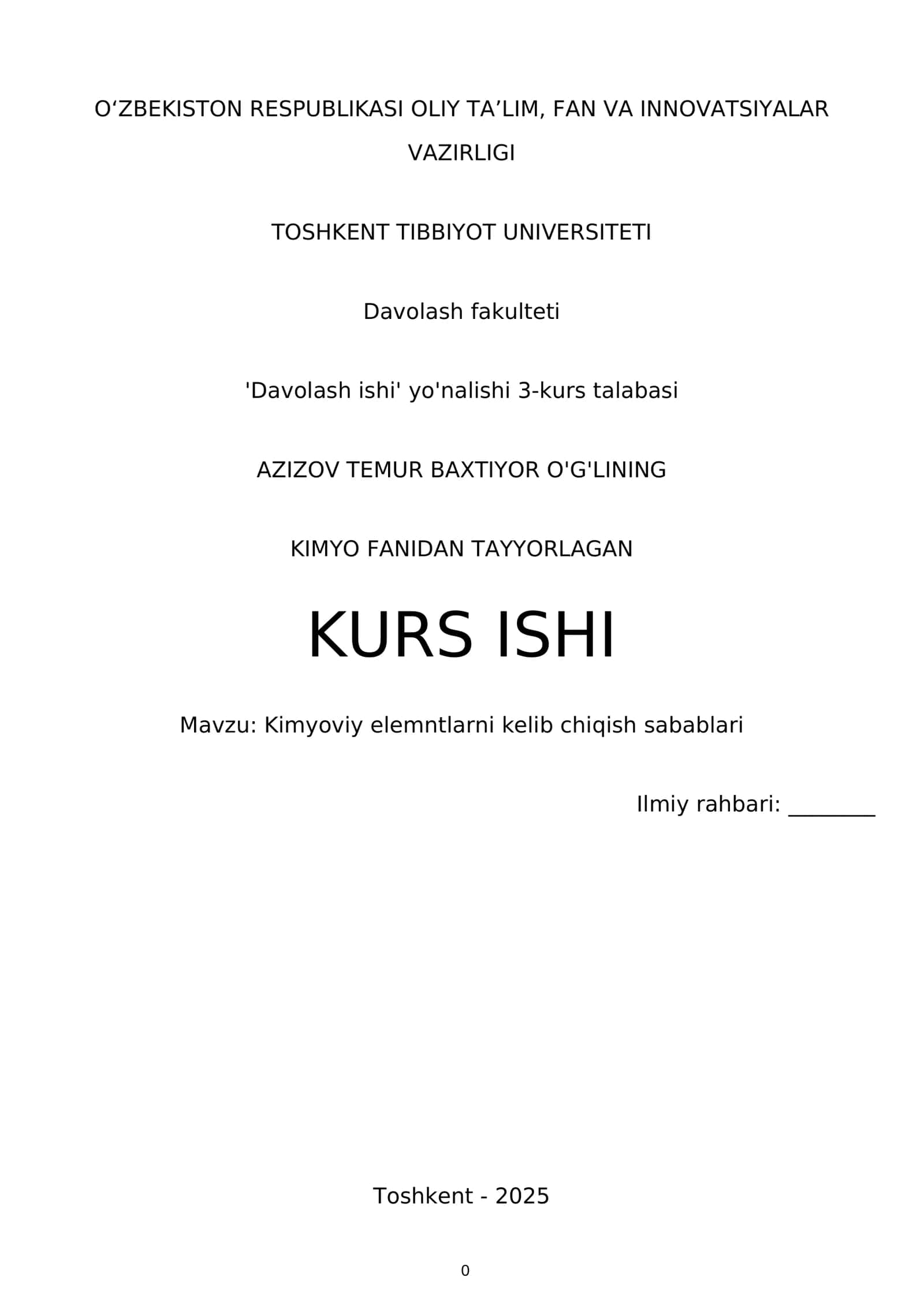 Kimyoviy elementlarni kelib chiqish sabablari 1
