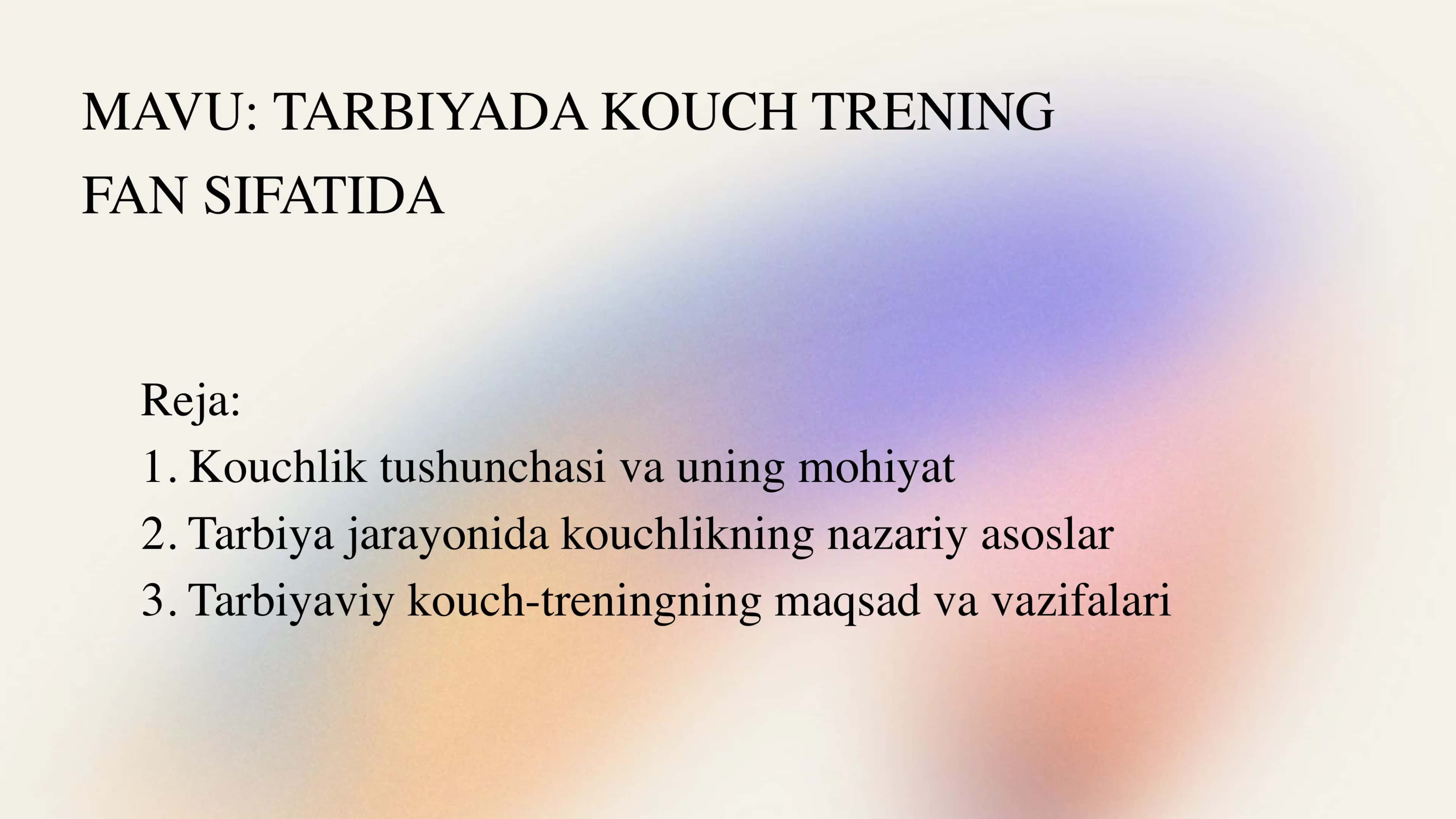 Tarbiyada kauch trening fan sifatida 1