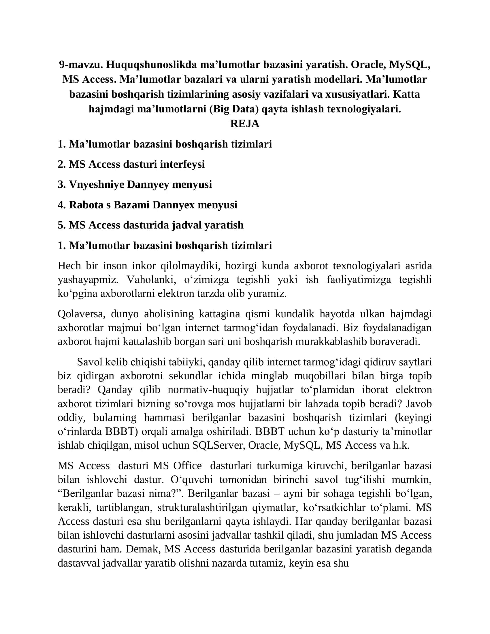 Huquqshunoslikda ma’lumotlar bazasini yaratish 1
