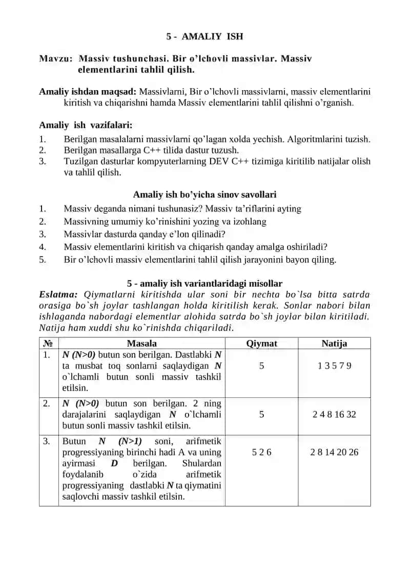Massiv elementlarini tahlil qilish