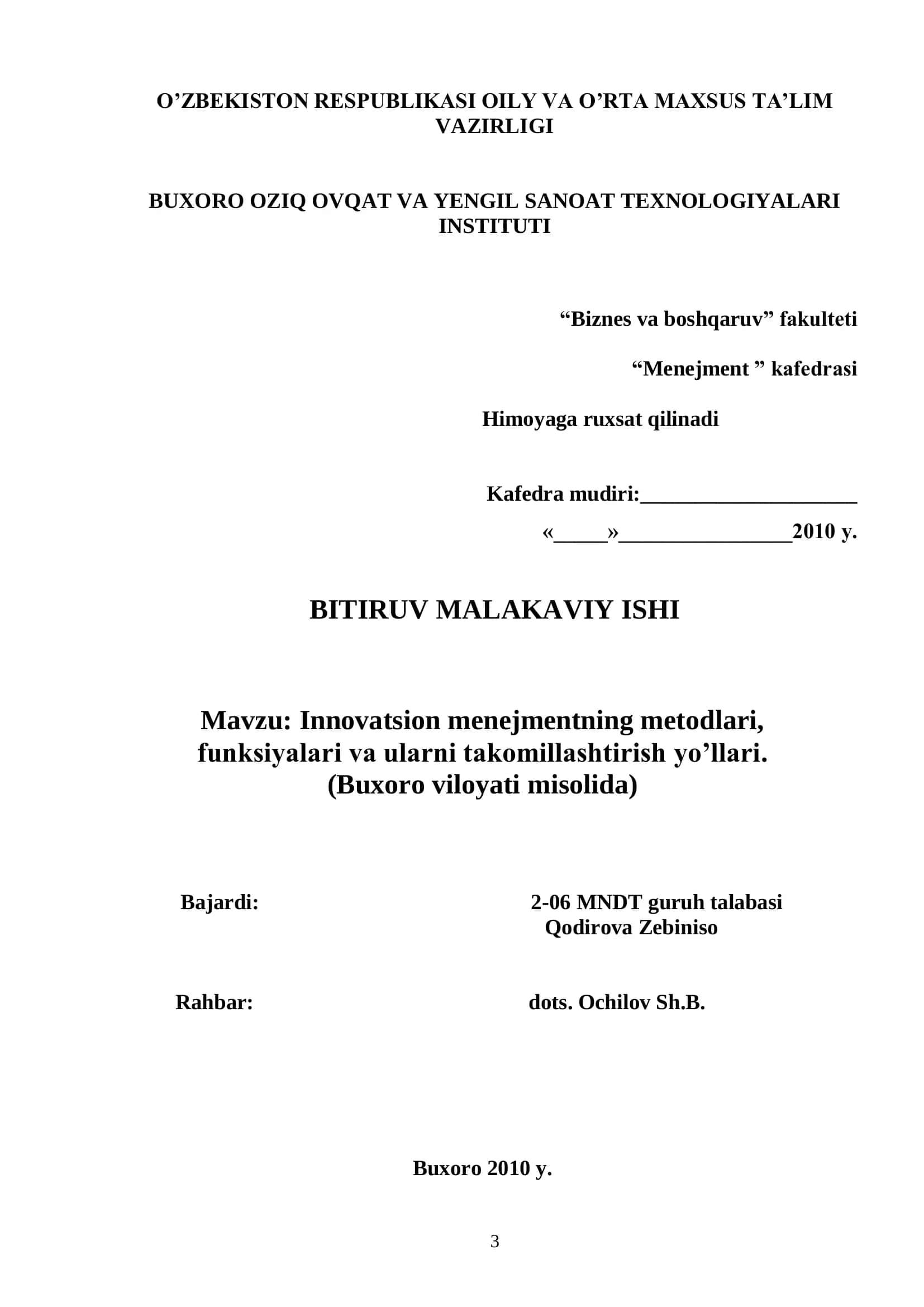 Innovatsion menejmentning metodlari, funksiyalari va ularni takomillashtirish yo’llari 1