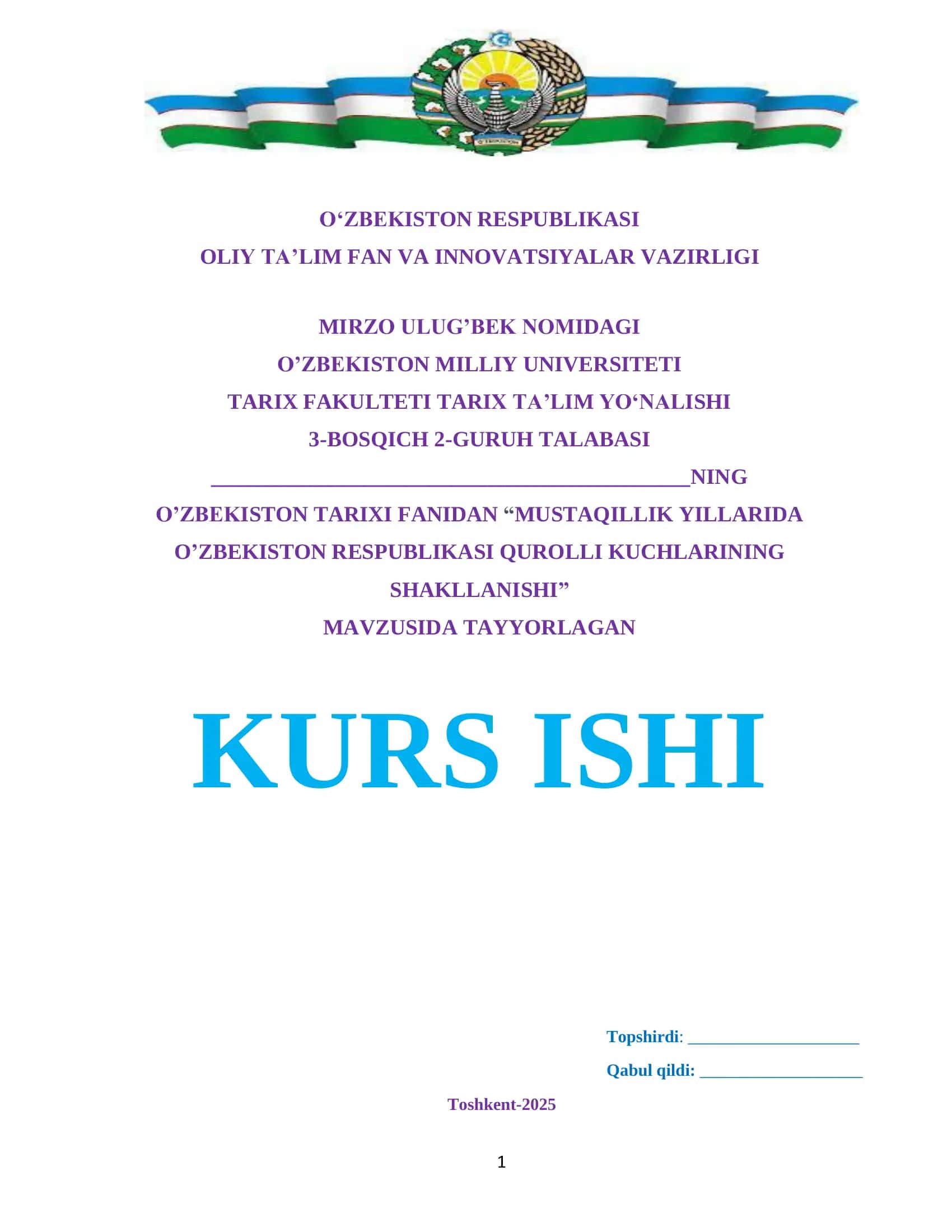 MUSTAQILLIK YILLARIDA O’ZBEKISTON RESPUBLIKASI QUROLLI KUCHLARINING SHAKLLANISHI 1