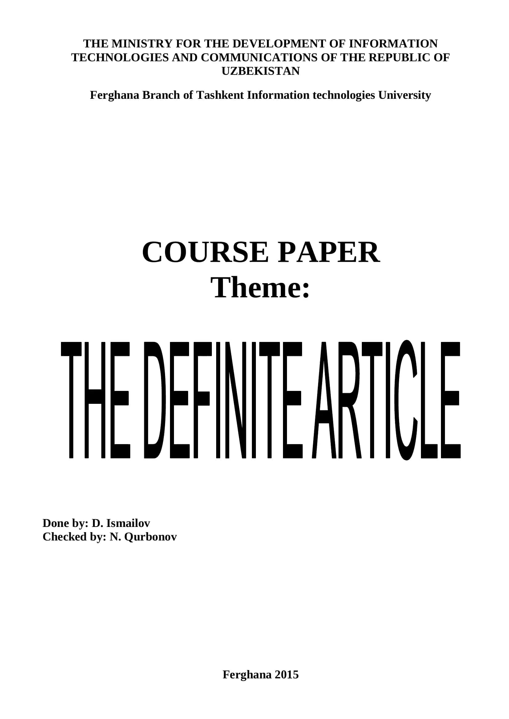 Aniq artikl (the Definite Article) 1