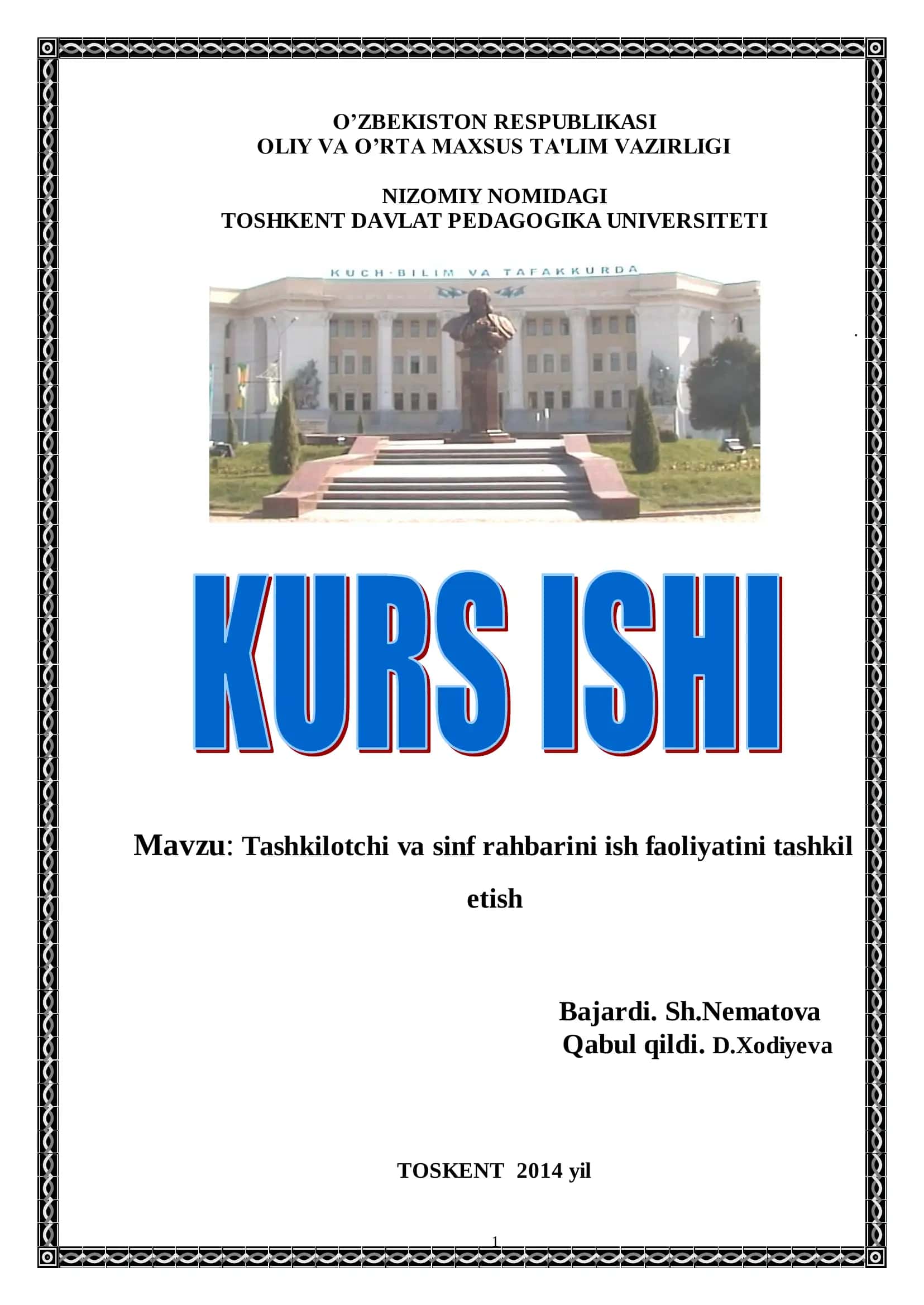 Tashkilotchi va sinf rahbarini ish faoliyatini tashkil etish 1