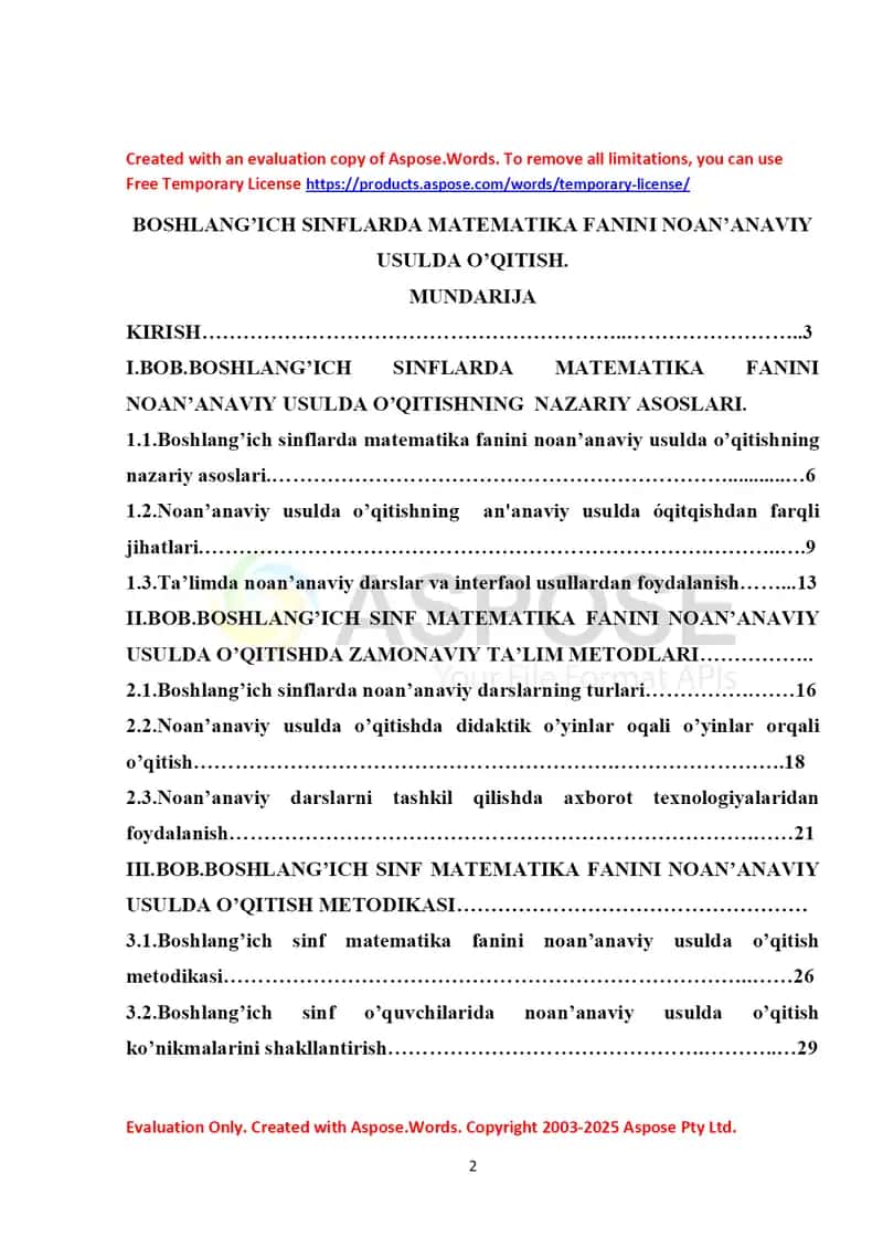 Boshlang’ich sinflarda matematika fanini noan’anaviy usulda o’qitish (kurs ishi) 1