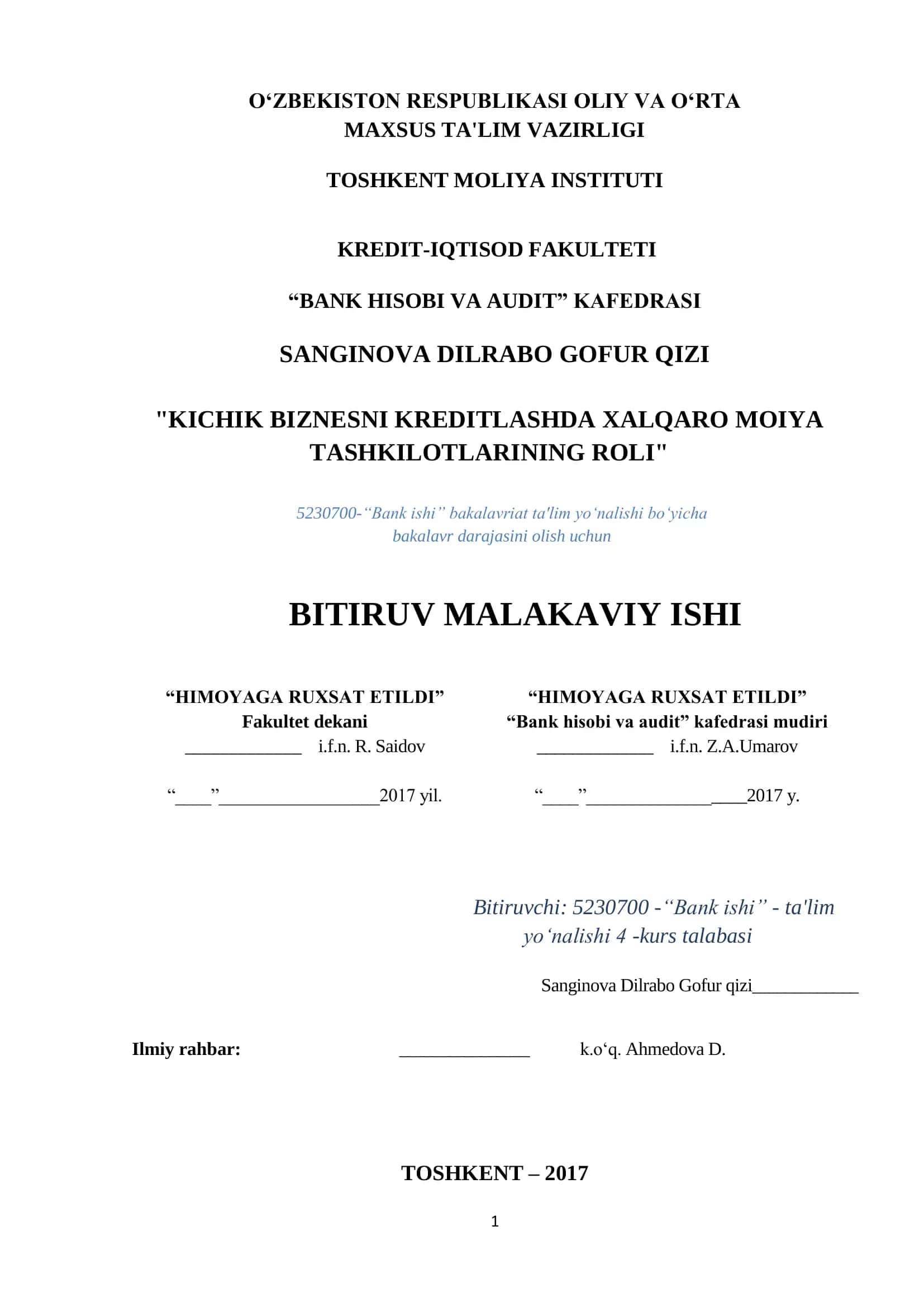 KICHIK BIZNESNI KREDITLASHDA XALQARO MOIYA TASHKILOTLARINING ROLI 1