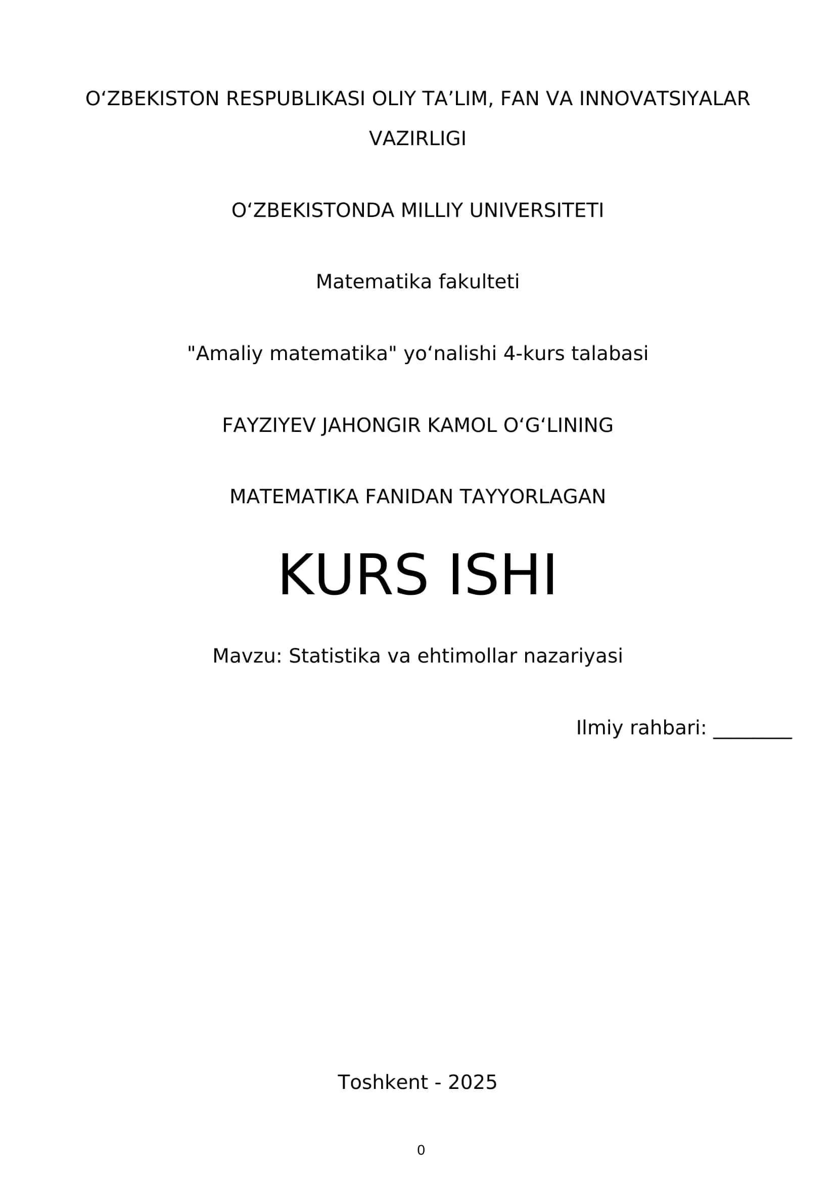 Statistika va ehtimollar nazariyasi 1