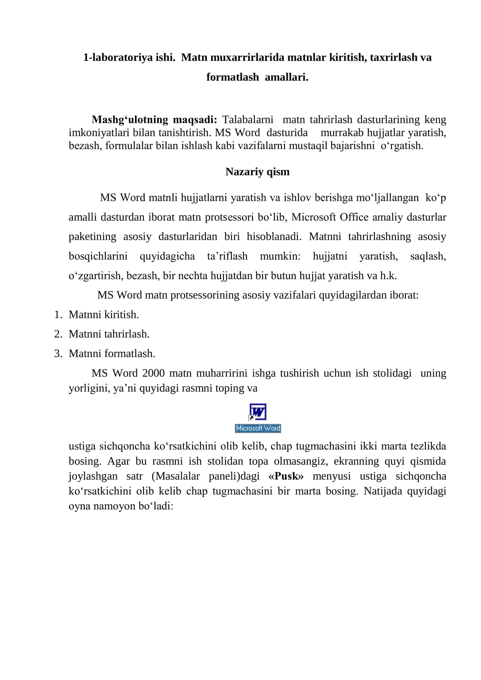 MS Word Matn Prosessori 1