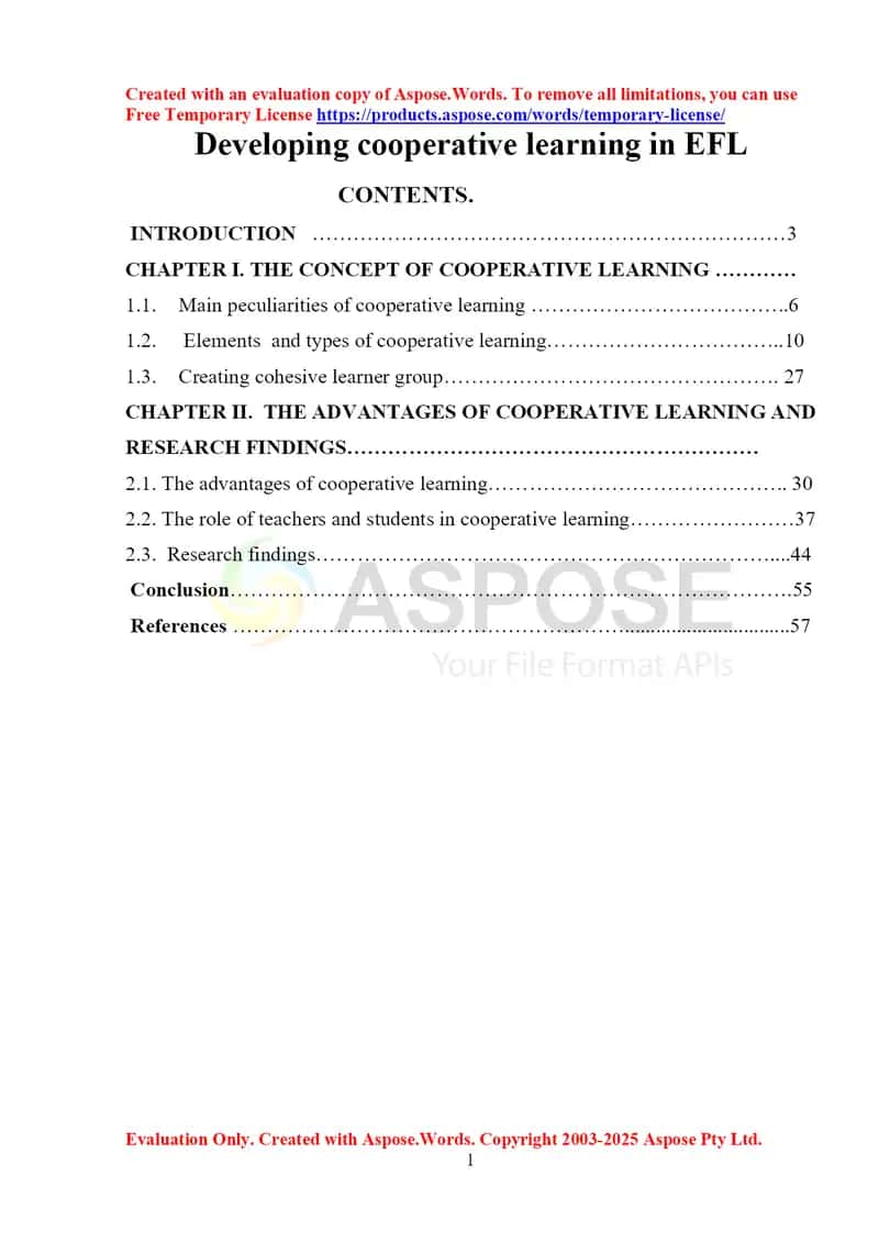 Developing Cooperative Learning in EFL 1