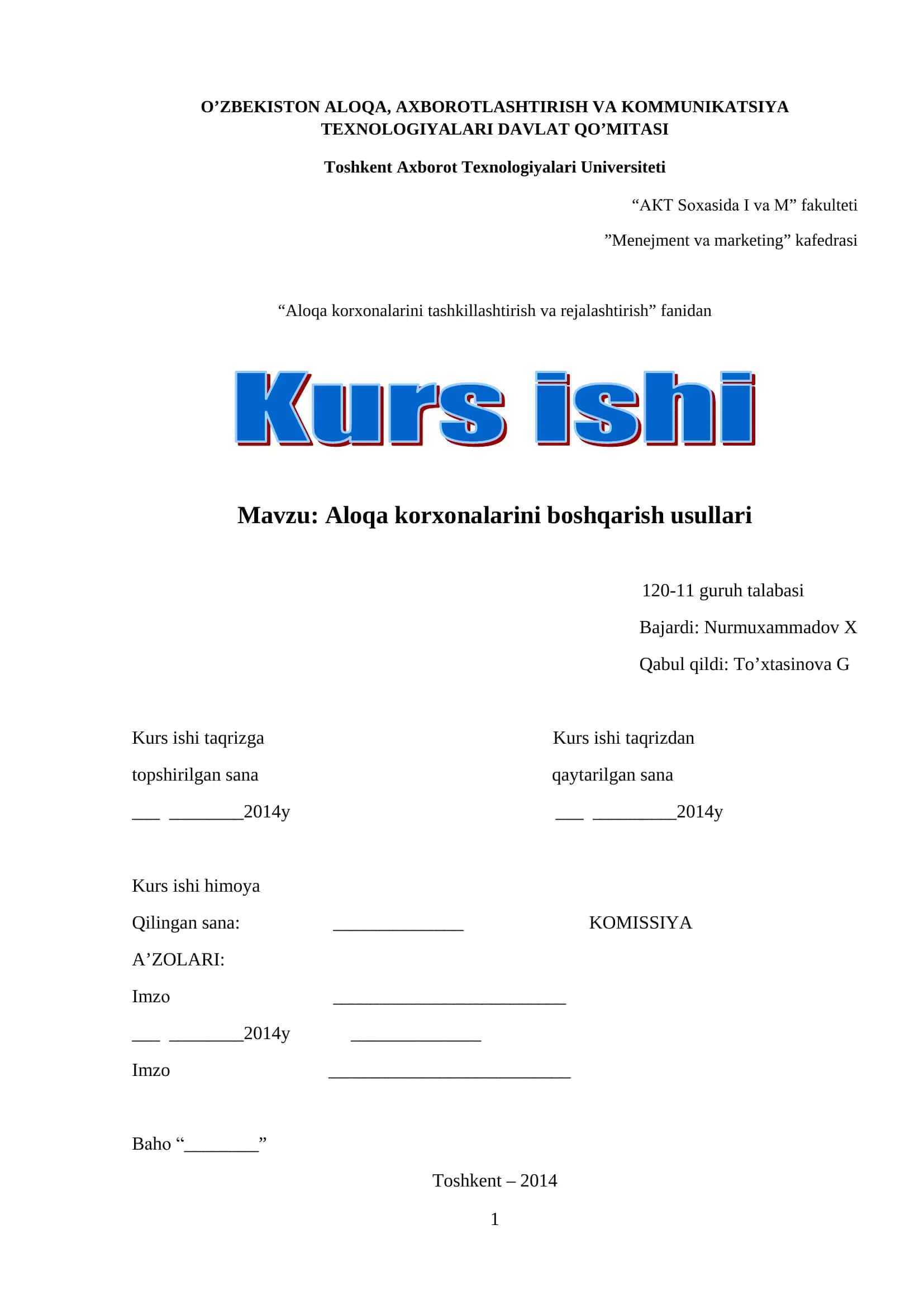 Aloqa korxonalarini boshqarish usullari 1