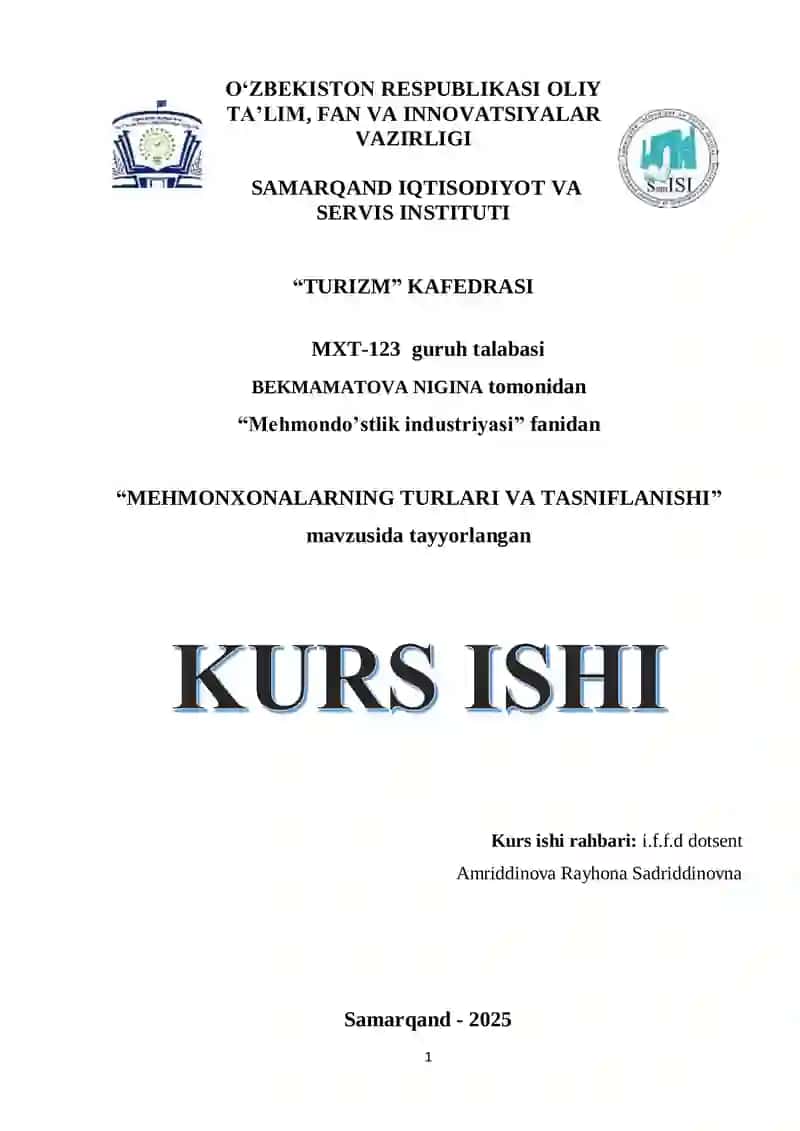 "MEHMONXONALARNING TURLARI VA TASNIFLANISHI"