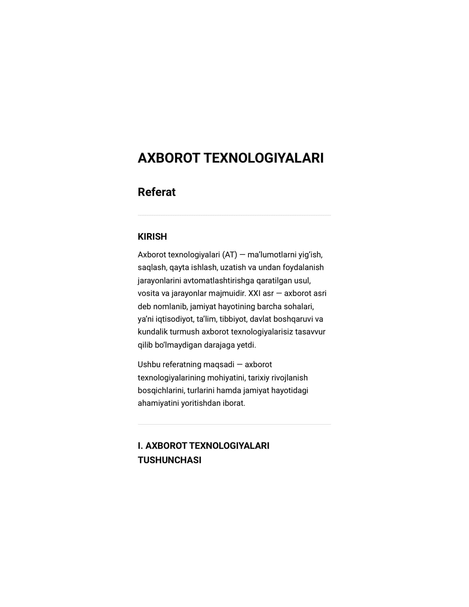 Referat Axborot texnologiyalari 1