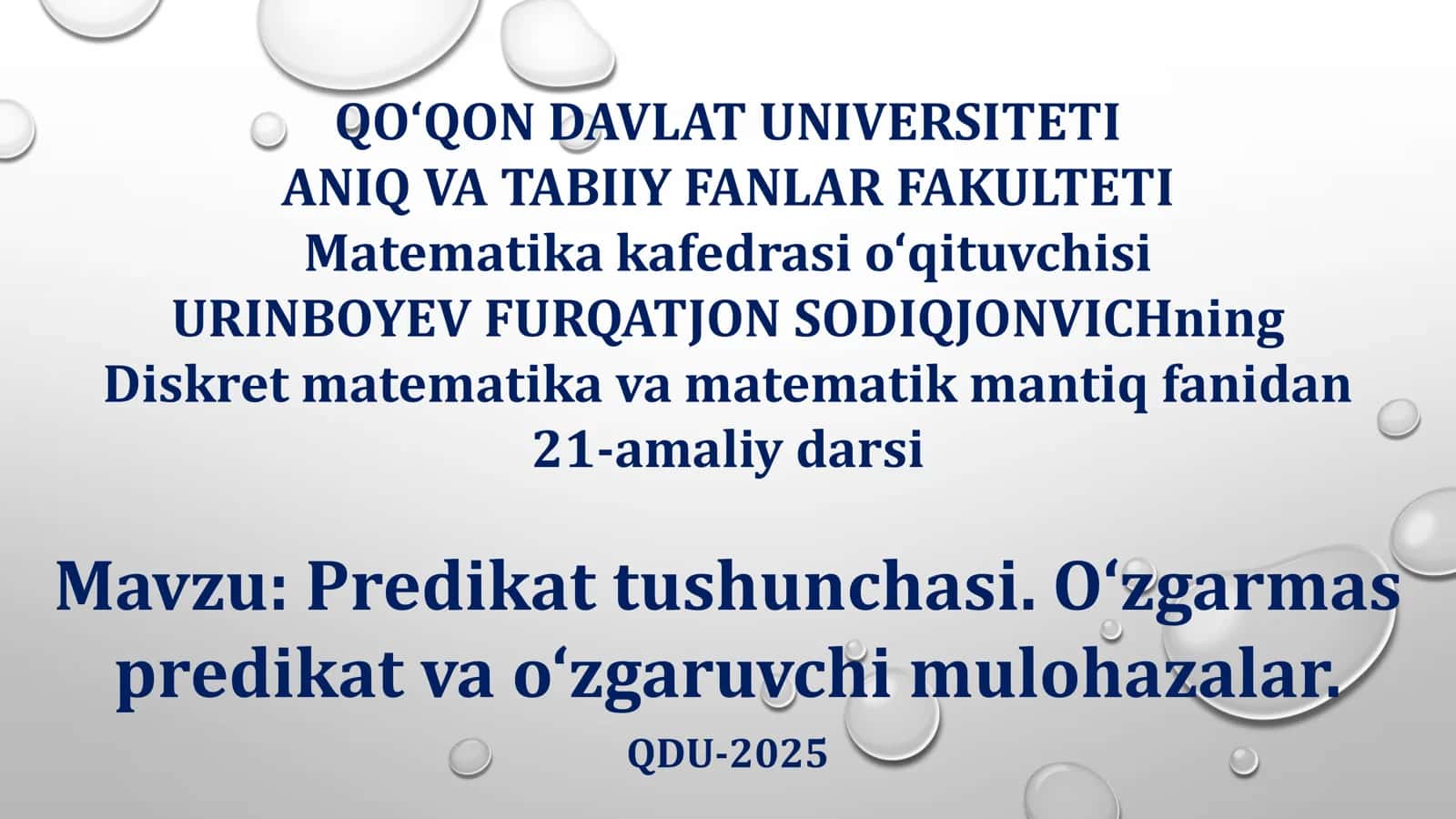 Predikat tushunchasi. O‘zgarmas predikat va o‘zgaruvchi mulohazalar 1