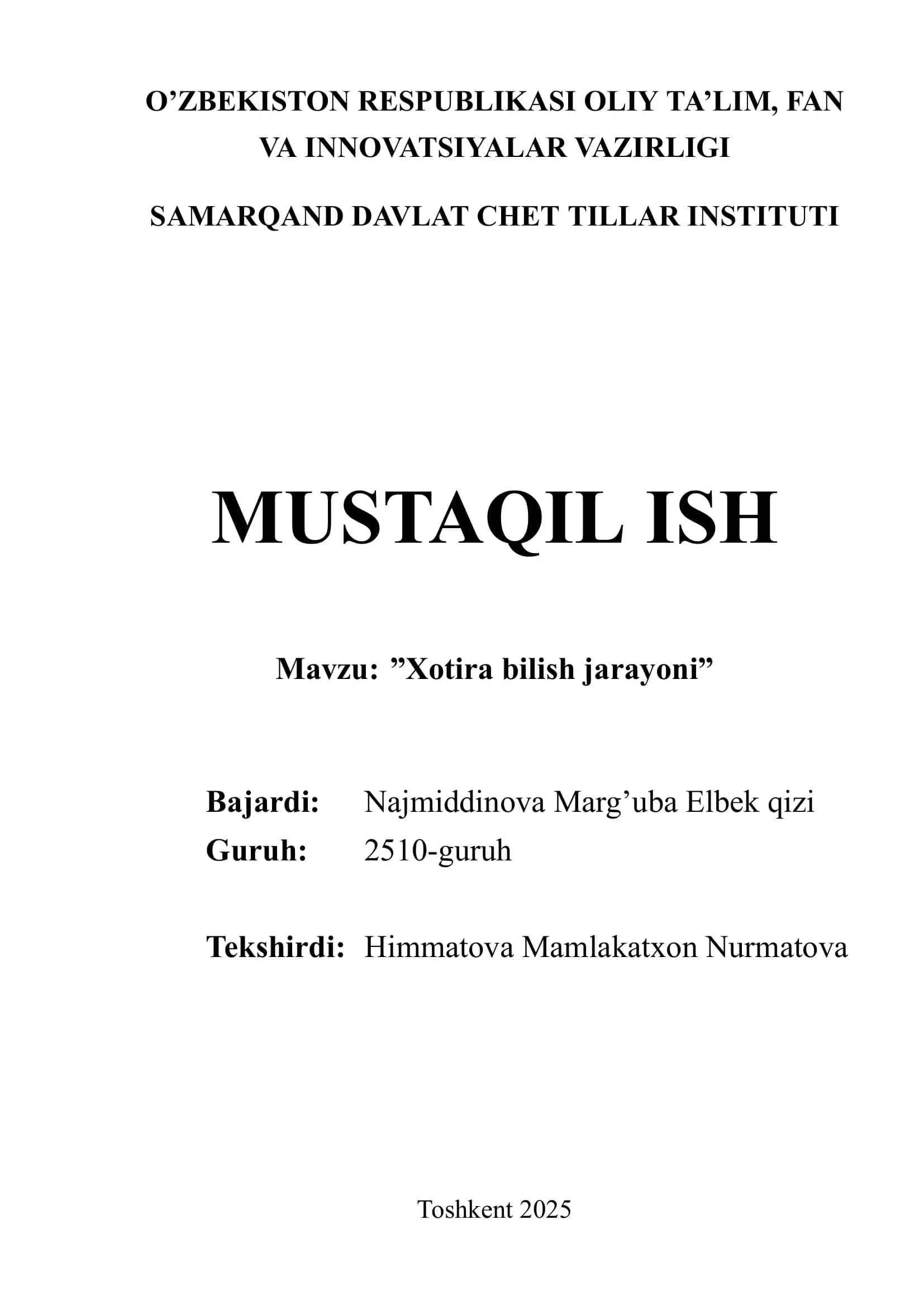 Xotira bilish jarayoni 1