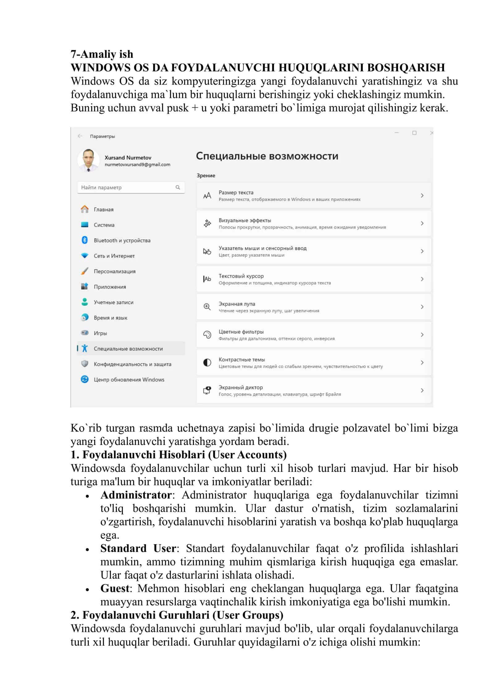WINDOWS OS DA FOYDALANUVCHI HUQUQLARINI BOSHQARISH 1