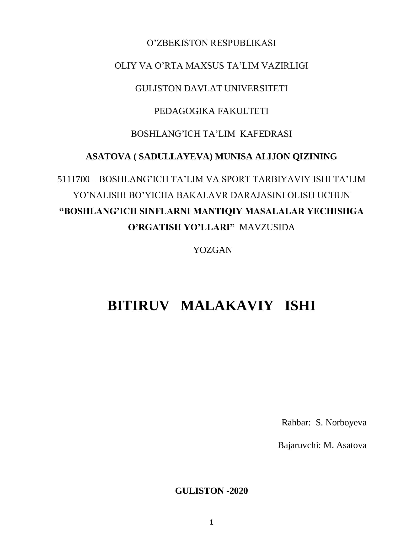 Boshlang‟ich sinflarni mantiqiy masalalar yechishga o‟rgatish yo‟llari 1