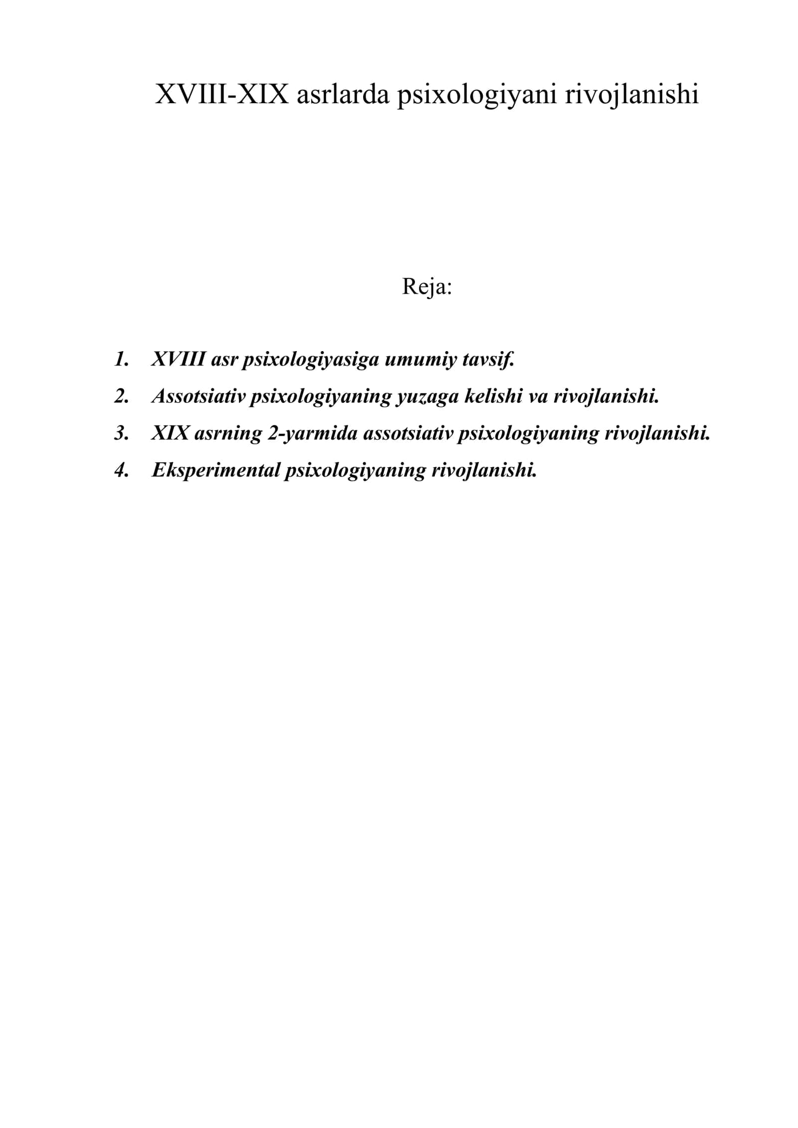 XVIII-XIX asrlarda psixologiyani rivojlanishi 1