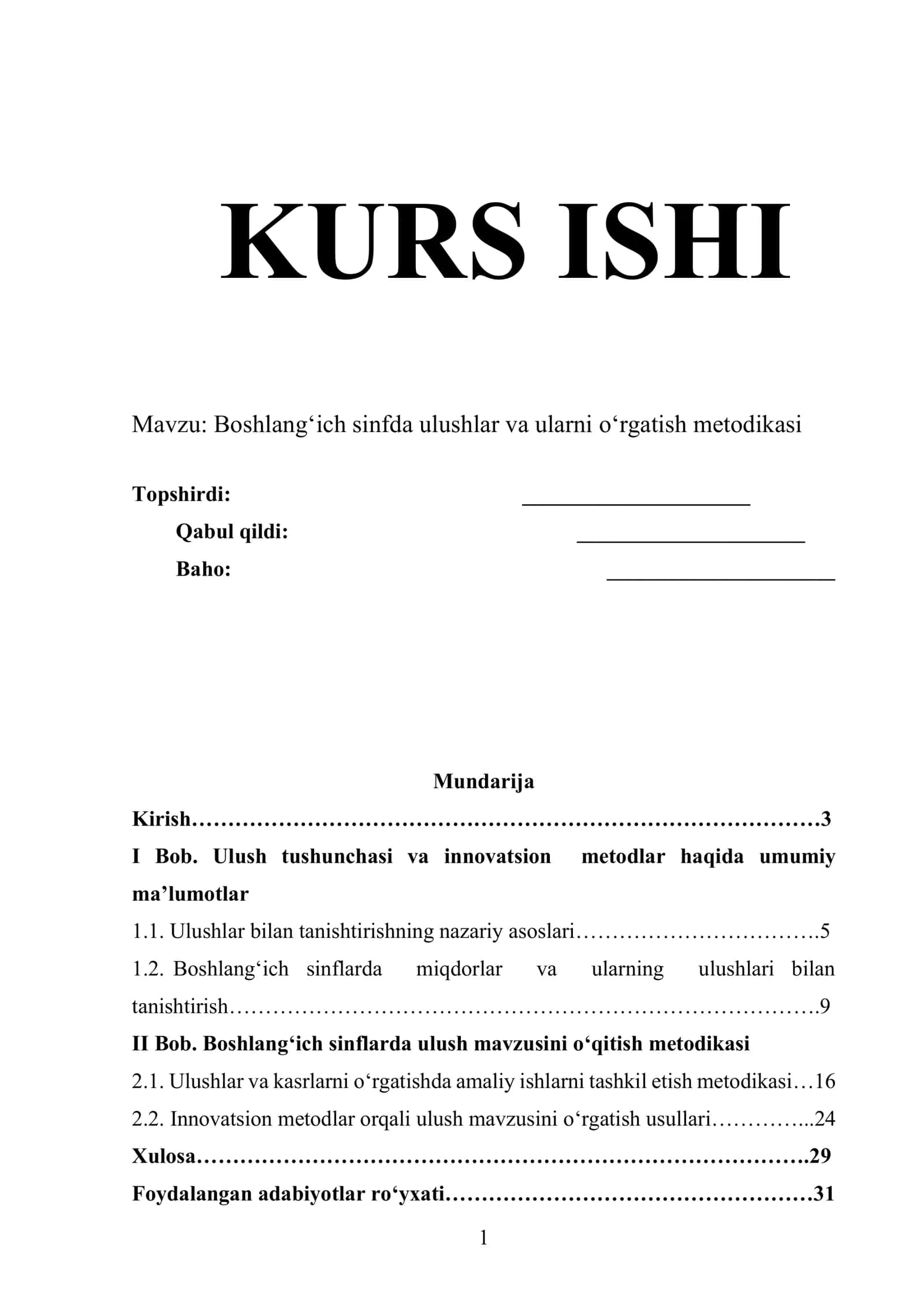 Boshlang‘ich sinfda ulushlar va ularni o‘rgatish metodikasi 1