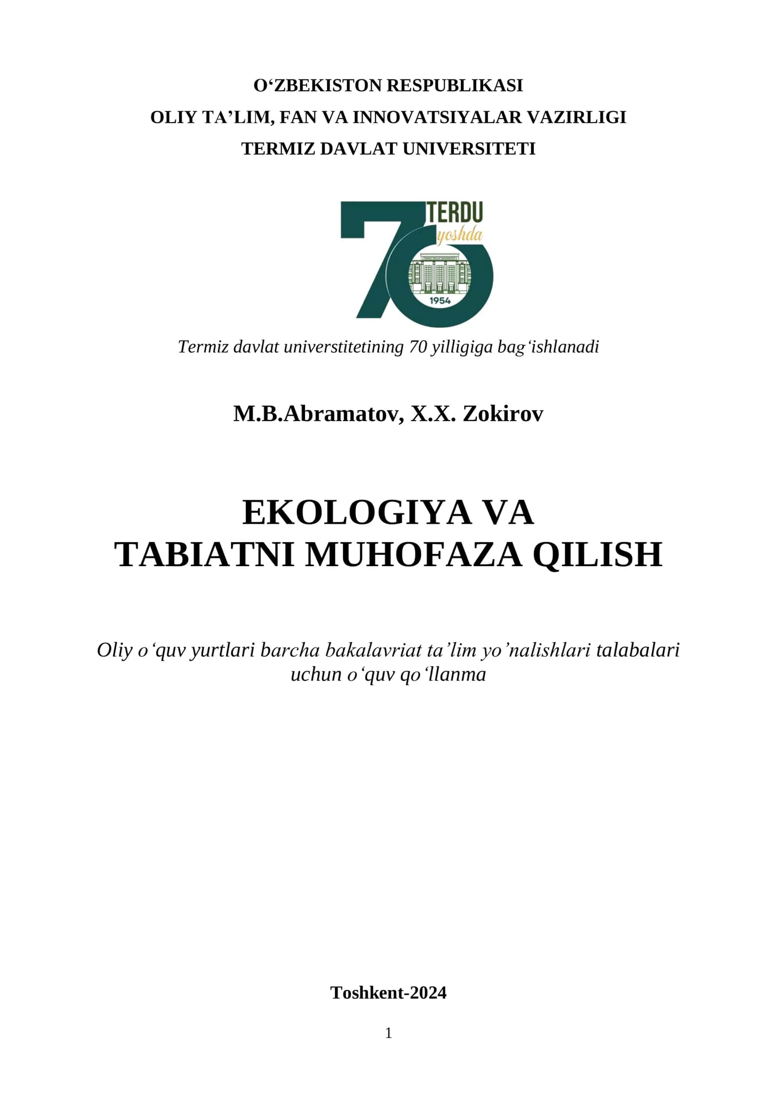 Ekologiya va tabiatni muhofaza qilish 1