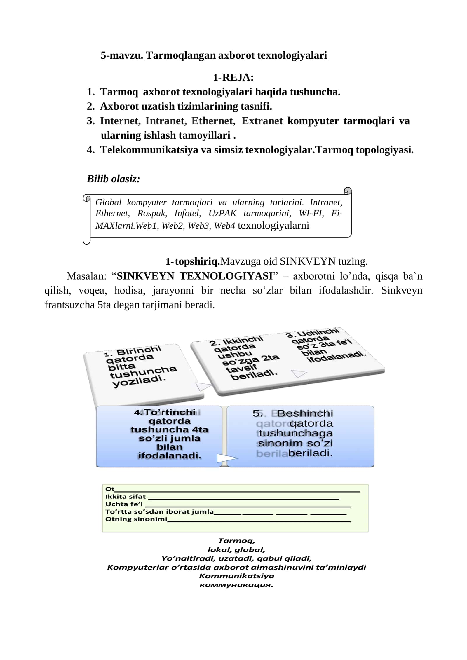 Tarmoqlangan axborot texnologiyalari 1