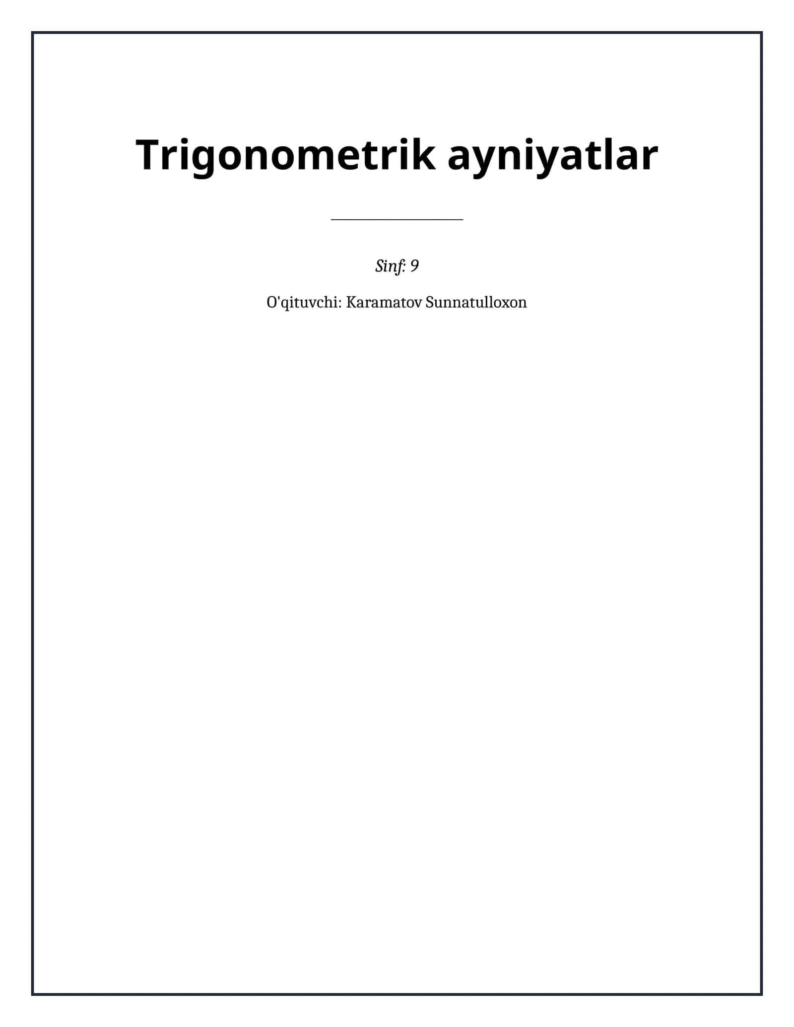 Lesson on Trigonometrik ayniyatlar 1
