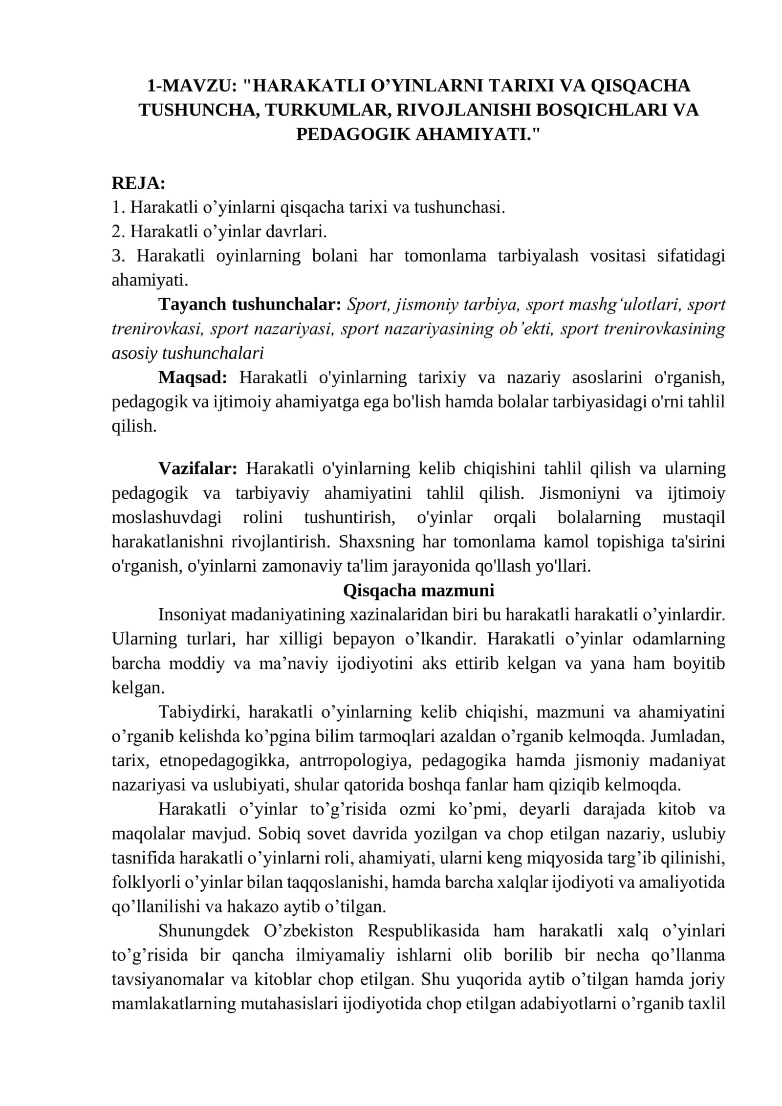 HARAKATLI O’YINLARNI TARIXI VA QISQACHA 1