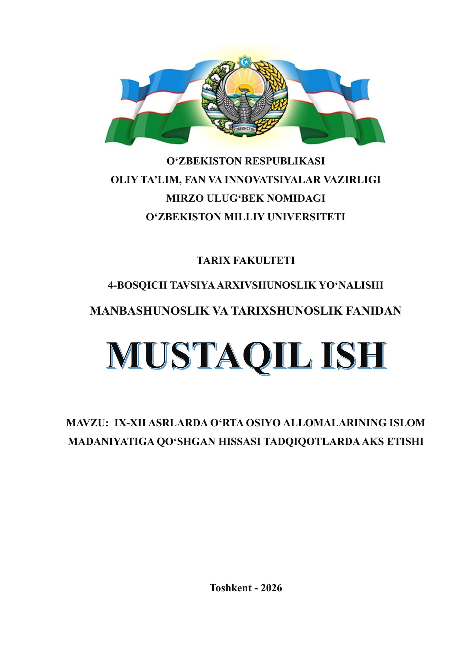 IX-XII ASRLARDA O‘RTA OSIYO ALLOMALARINING ISLOM MADANIYATIGA QO‘SHGAN HISSASI TADQIQOTLARDA AKS ETISHI 1