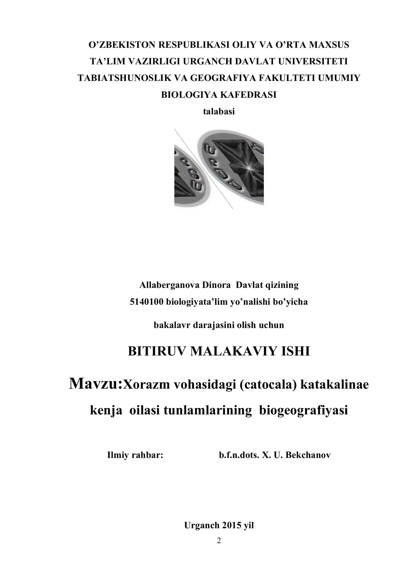 Xorazm vohasidagi (catocala) katakalinae kenja oilasi tunlamlarining biogeografiyasi 1