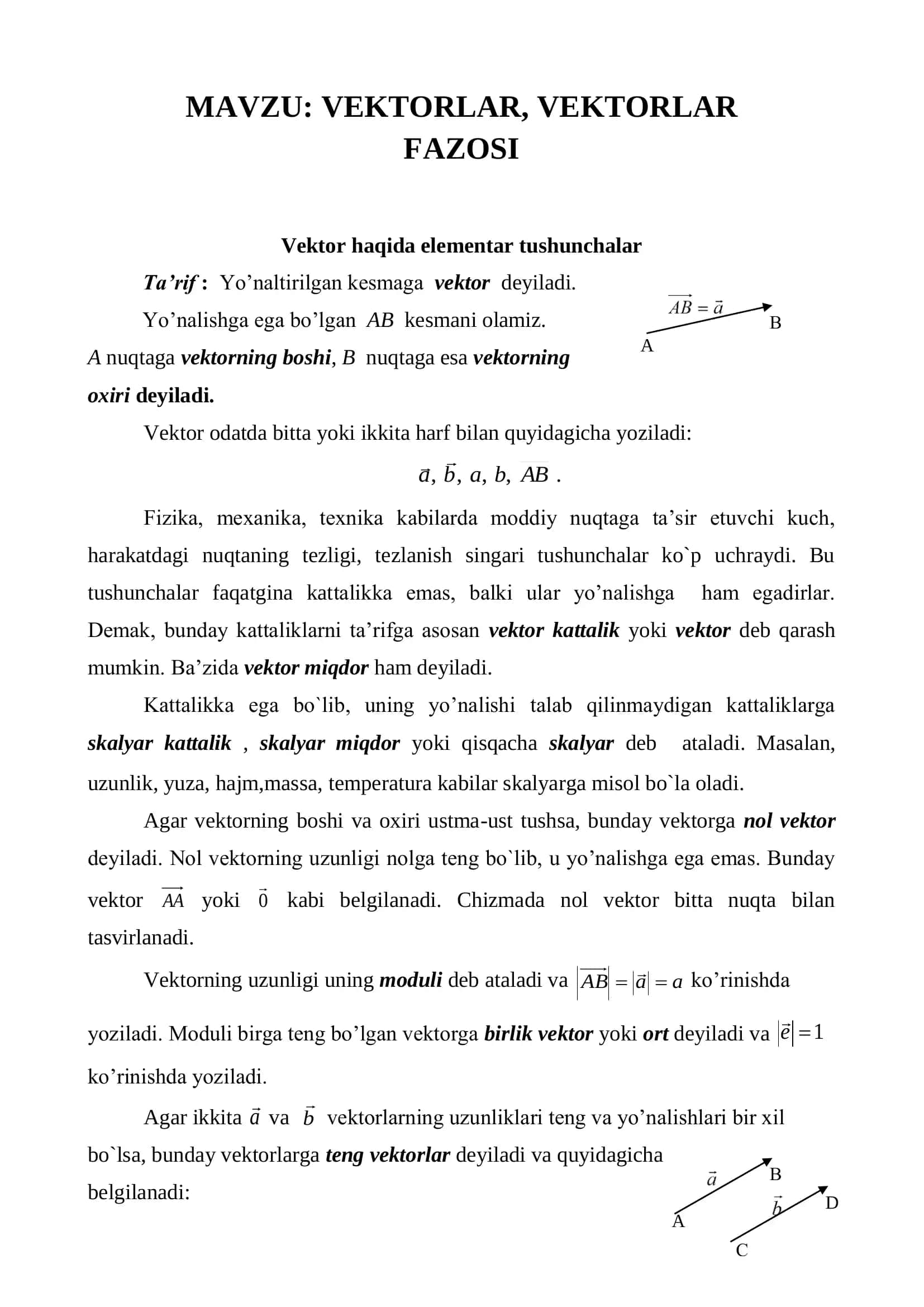 VEKTORLAR, VEKTORLAR FAZOSI 1